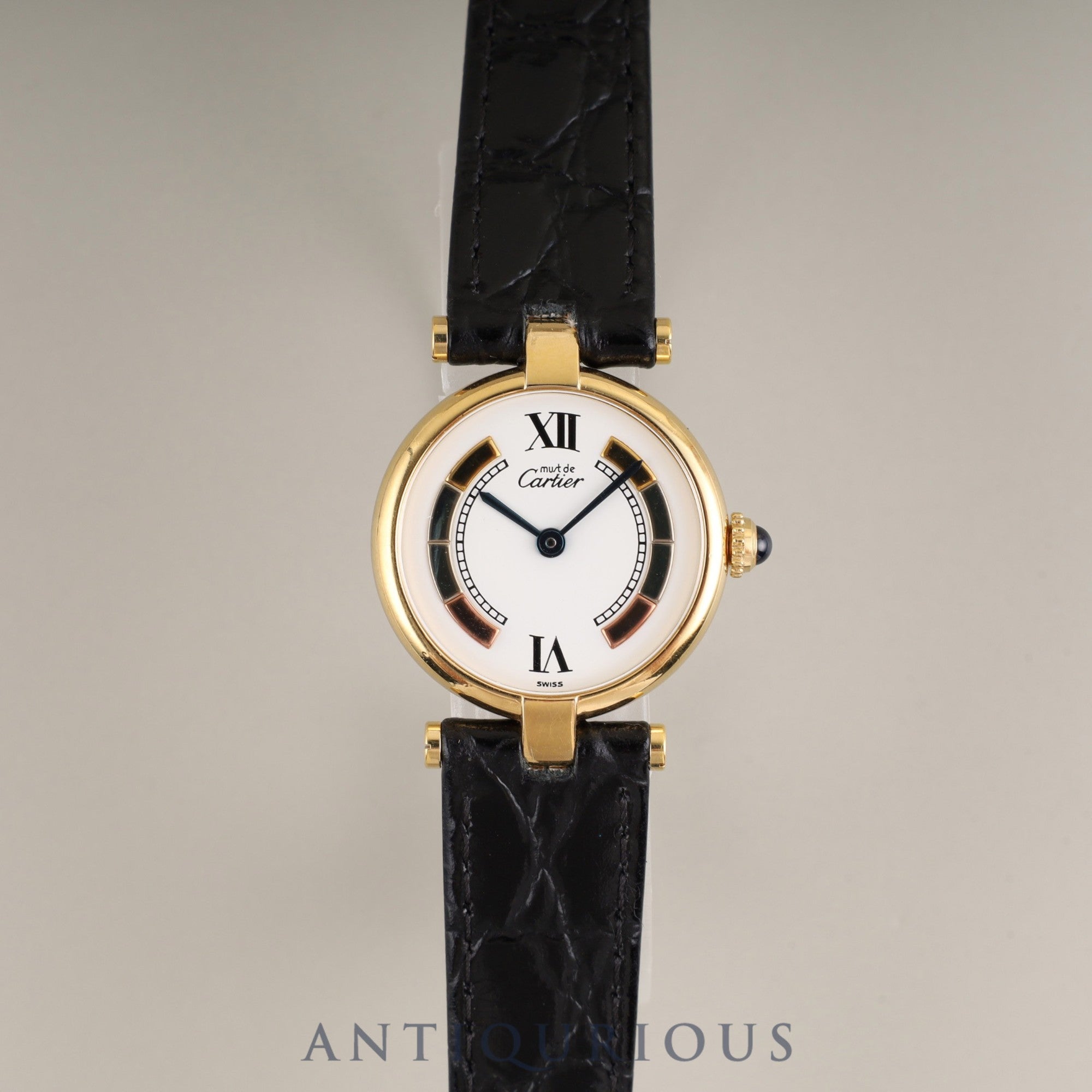 Cartier Must Vendôme VLC SM W1006554/590004 Quartz Caliber 90 SV925 Leather Strap with Genuine GP Buckle, Side Trinity Dial, Box, Overhauled