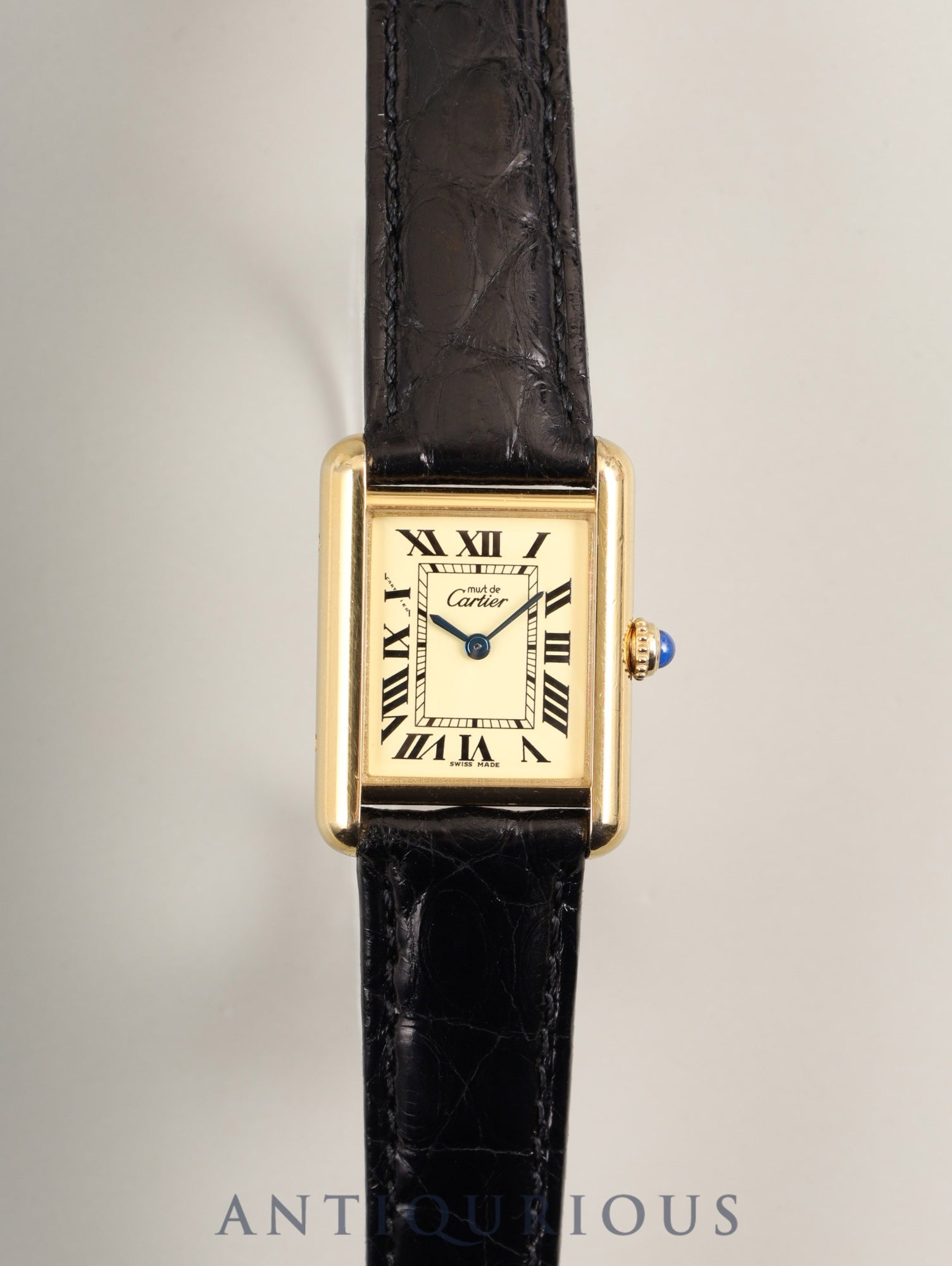 カルティエ マストタンク MM W1017354 / 2415 クォーツ Cal.057 SV925 革 純正Dバックル(GP)アイボリーローマン文字盤(SWISS MADE表記) 箱 冊子 保証書(2005年)オーバーホール済み