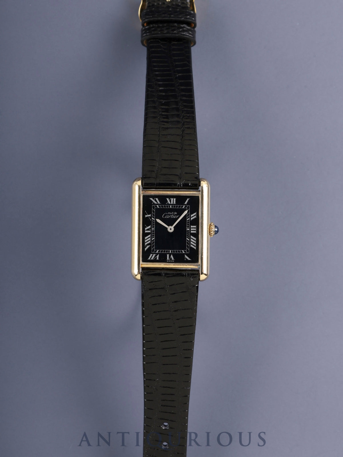 Cartier Must Tank LM Manual Winding Caliber 78-1 SV925 Leather Watch with Genuine Pin Buckle (GP) Black Roman Dial (SWISS Marking) Overhauled