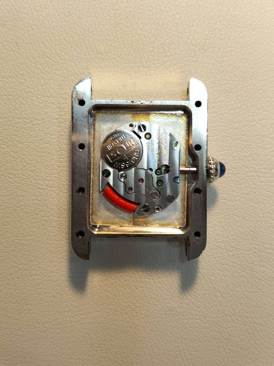 Cartier Must Tank MM 2416 Quartz Caliber 057 SV925 Leather Strap with Genuine Stainless Steel Buckle, White Roman Dial, Overhauled