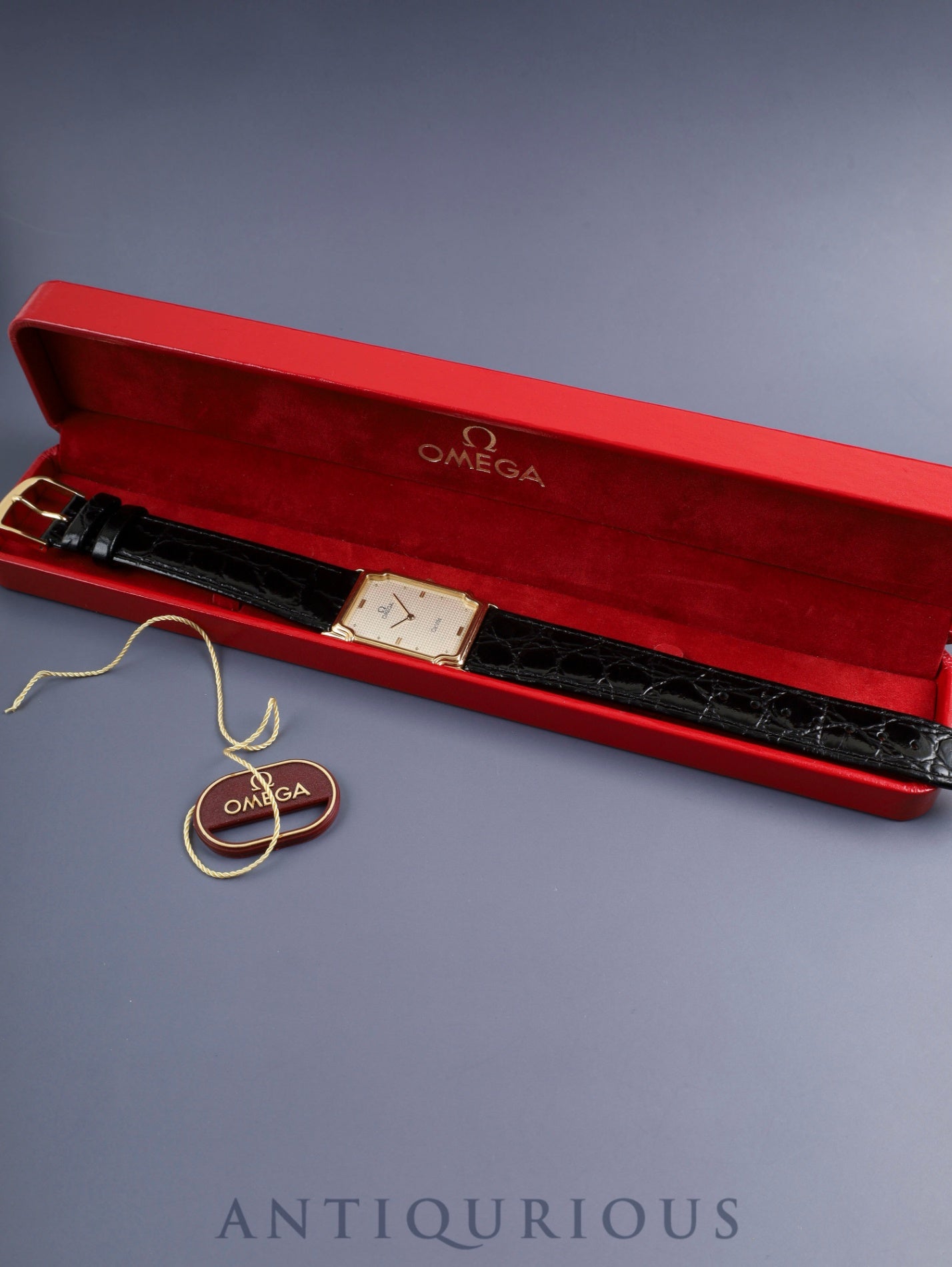 オメガ デ・ヴィル クォーツ Cal.1450 SS 革 社外尾錠(GP) ゴールド文字盤 箱 タグ オーバーホール済み