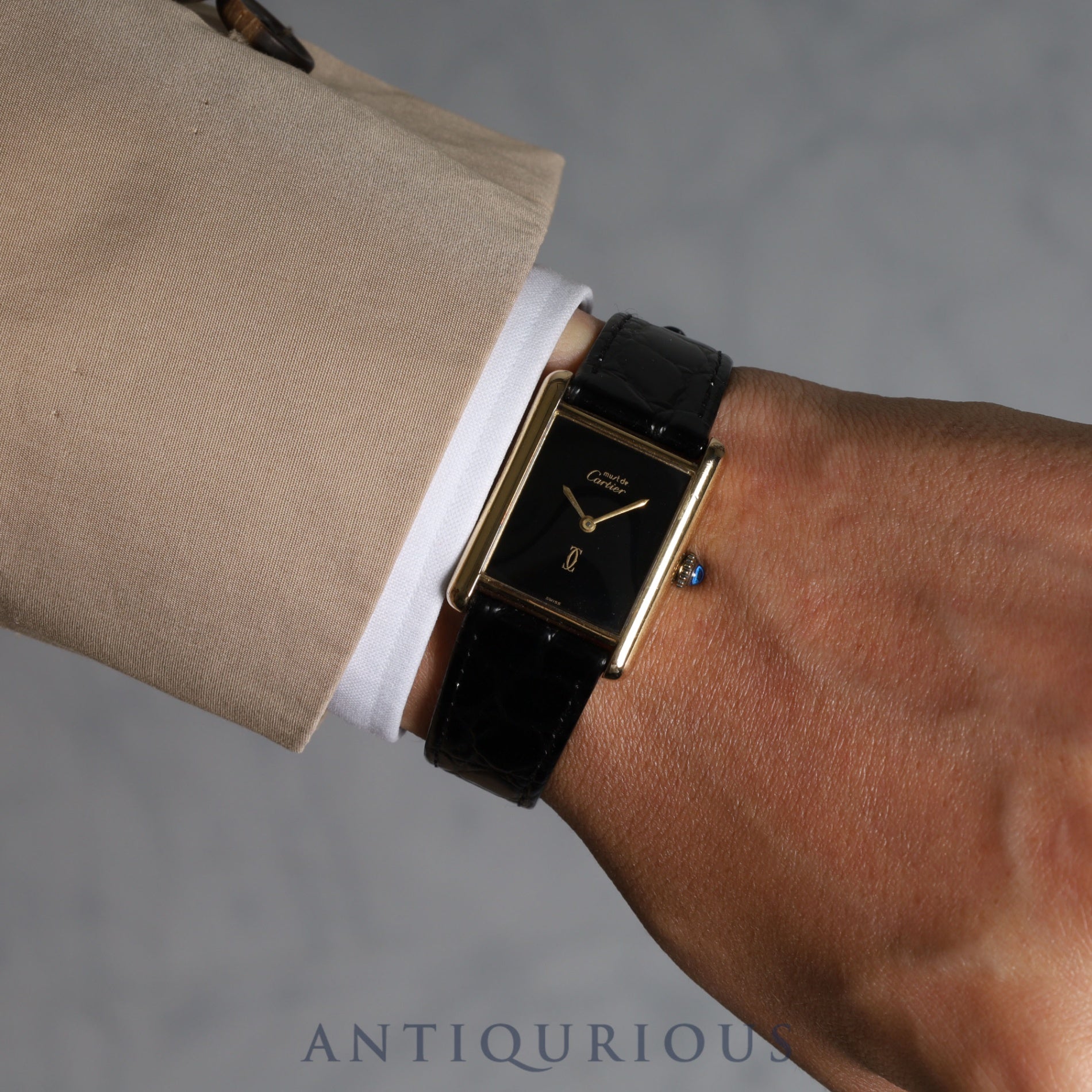 Cartier Must Tank LM Manual winding 925 Leather Genuine buckle (GP) Black onyx dial Overhauled