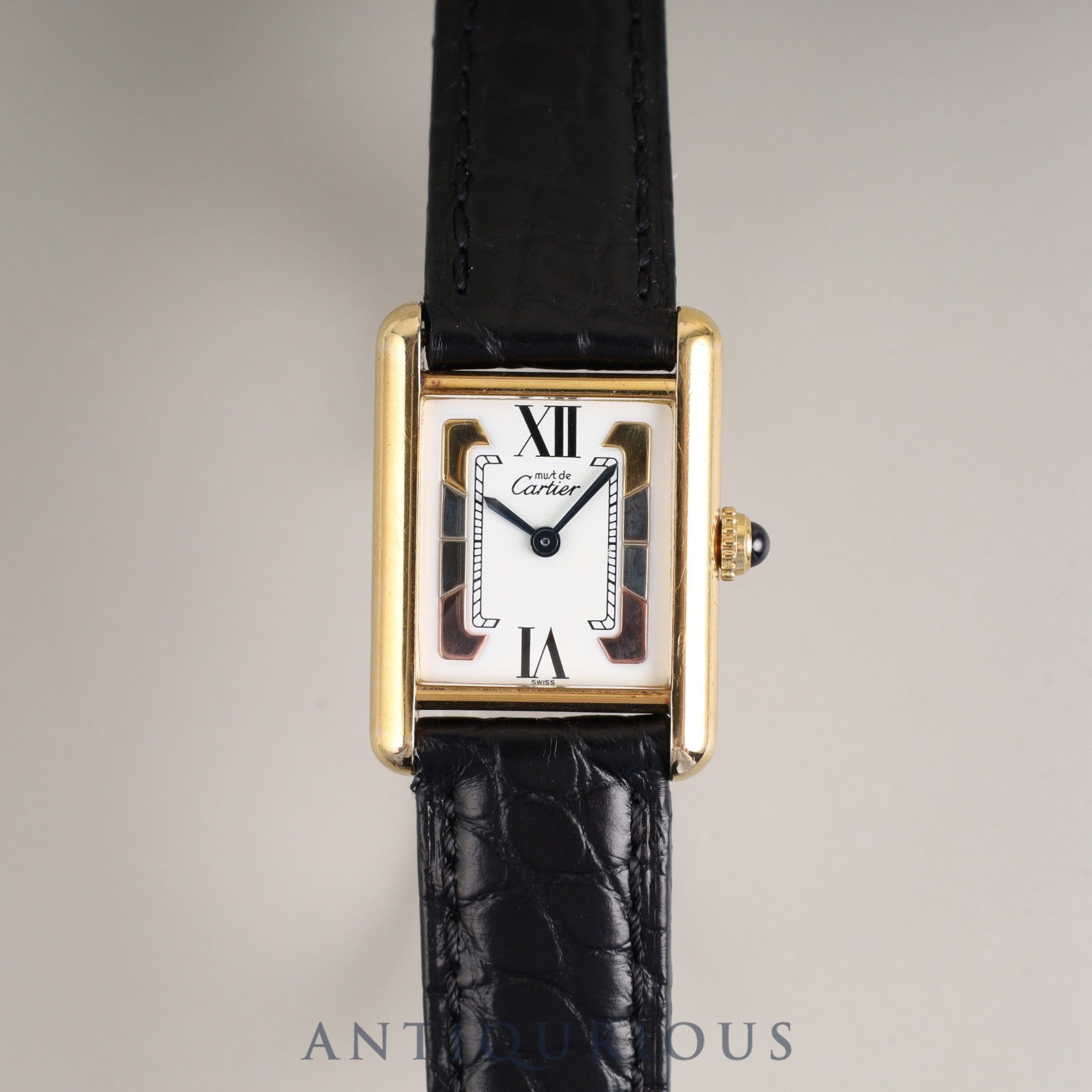 Cartier Must Tank SM 5057001 Quartz Cal. 057 SV925 Leather Strap with Genuine GP Buckle, Trinity Dial, Box, Dust Bag, Booklet, Warranty Card (1995) Overhauled