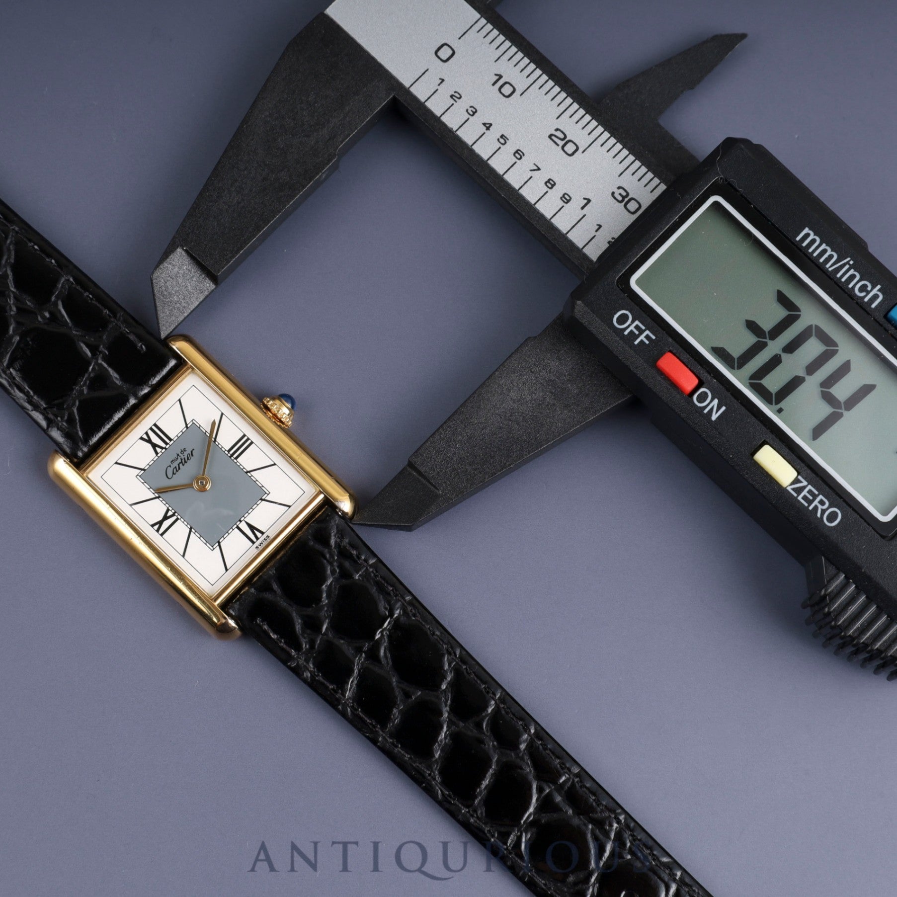 Cartier Must Tank LM 590005 Quartz Cal.90 SV925 Leather Genuine D-buckle (GP) Grey Roman dial Overhauled