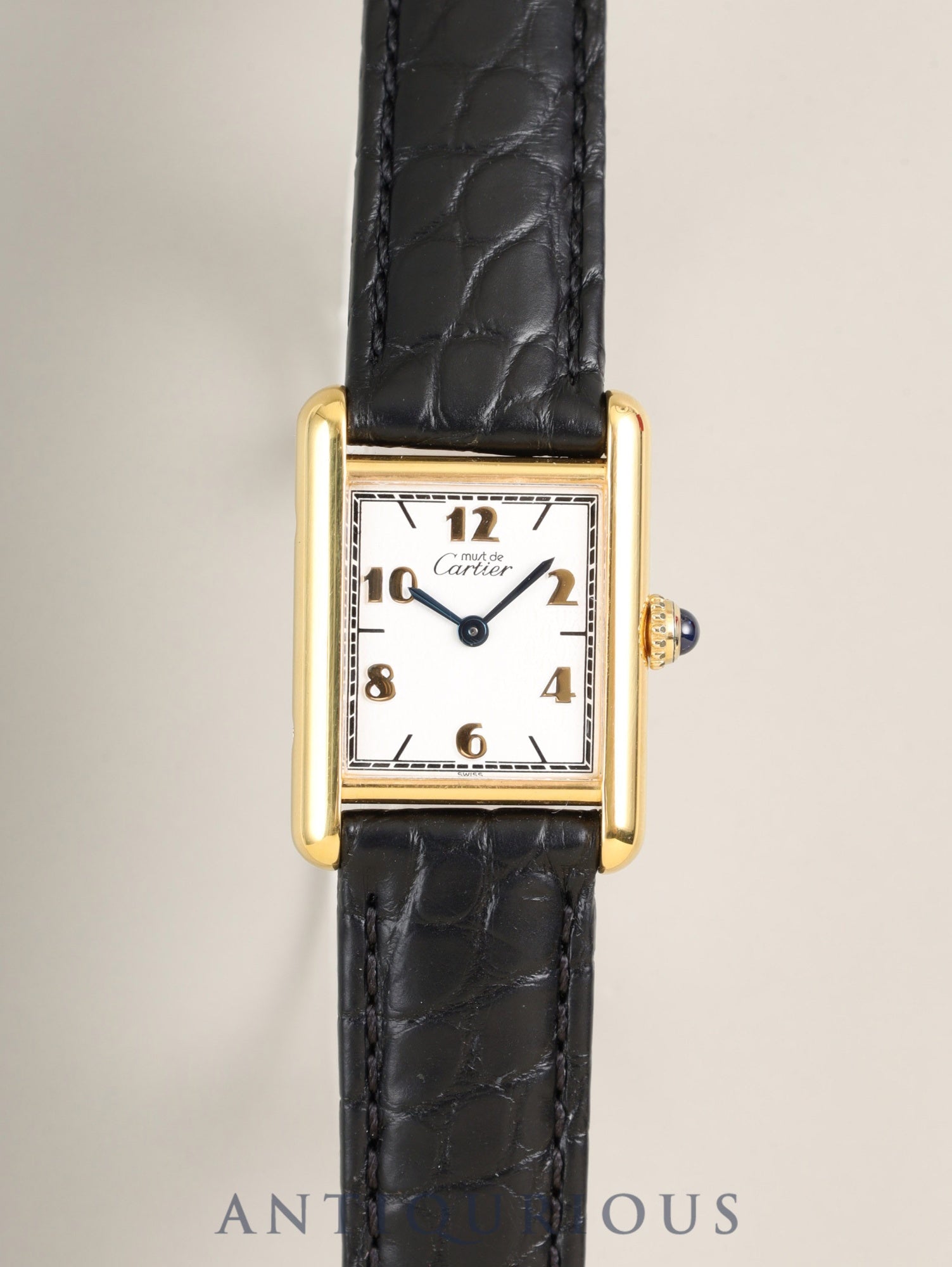 カルティエ マストタンク SM W1008354 / 5057001 クォーツ Cal.057 SV925 革 純正Dバックル(GP)飛びアラビア文字盤(SWISS表記)箱 オーバーホール済み 新品仕上げ済み