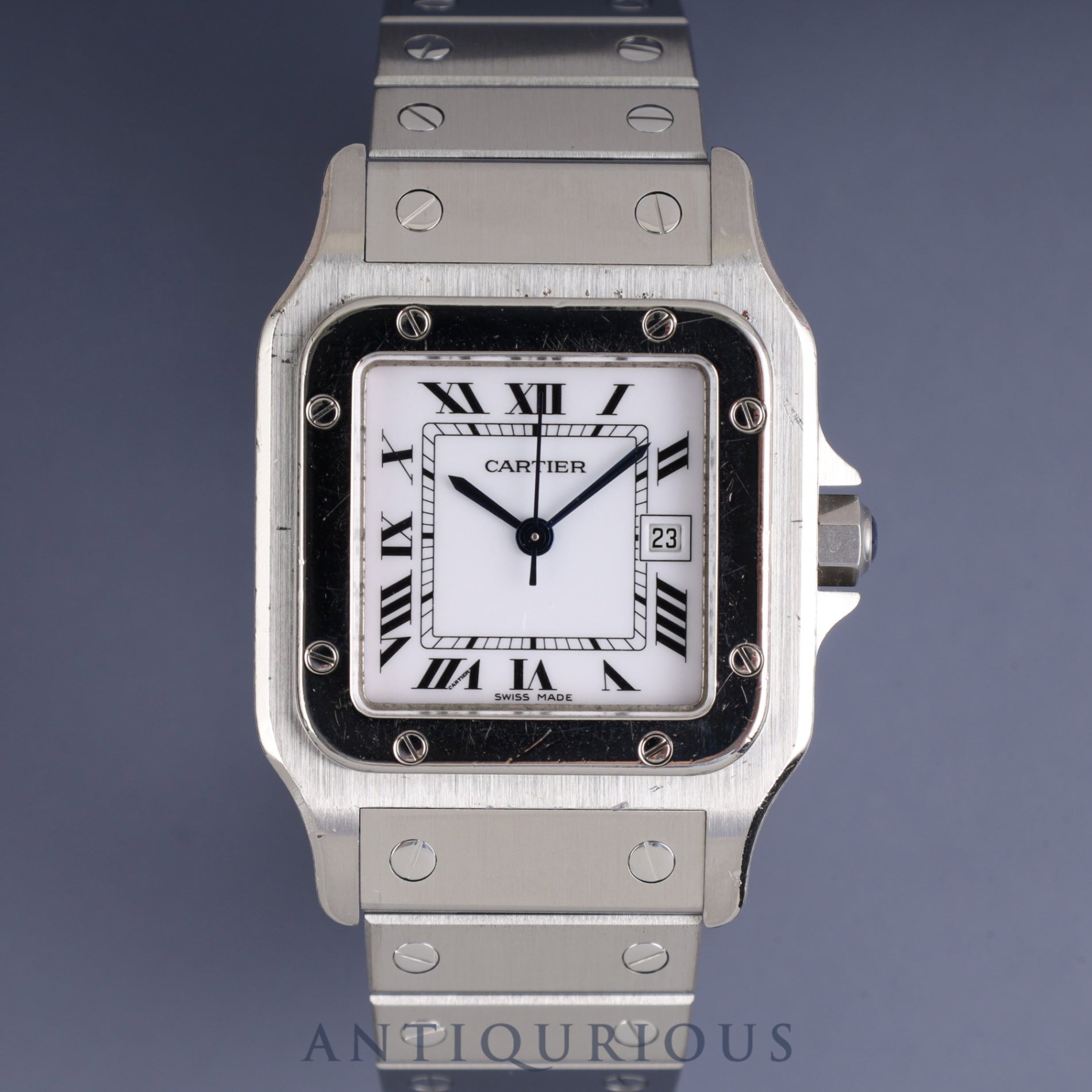 Cartier Santos Galbee LM 2960 Automatic Stainless Steel Watch with White Roman Dial. Completely serviced at a Cartier boutique.