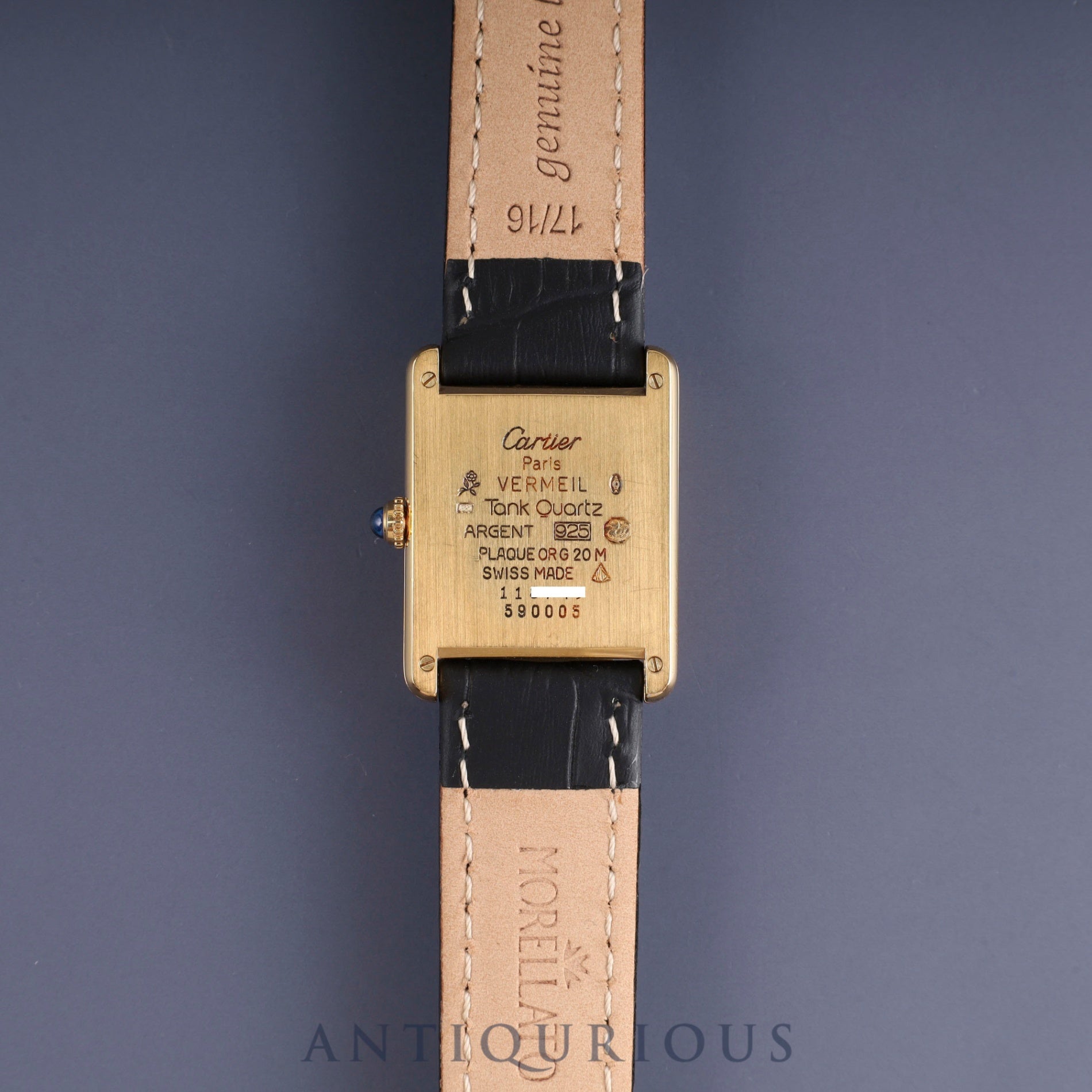 Cartier Must Tank LM 590005 Quartz SV925 Leather Genuine Buckle (GP) Ivory Roman Dial Overhauled