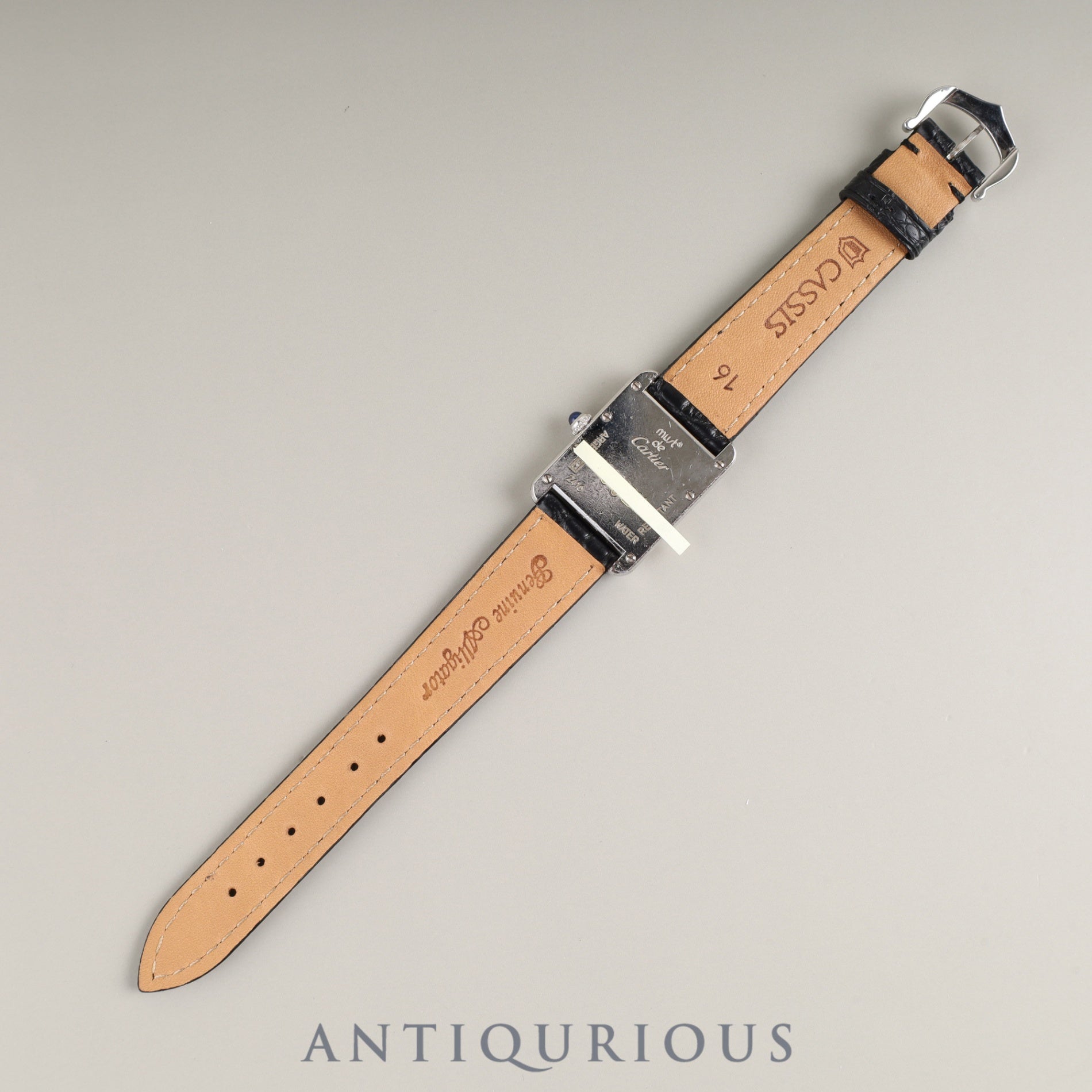 Cartier Must Tank MM 2416 Quartz Caliber 057 SV925 Leather Strap with Genuine Stainless Steel Buckle, White Roman Dial, Overhauled