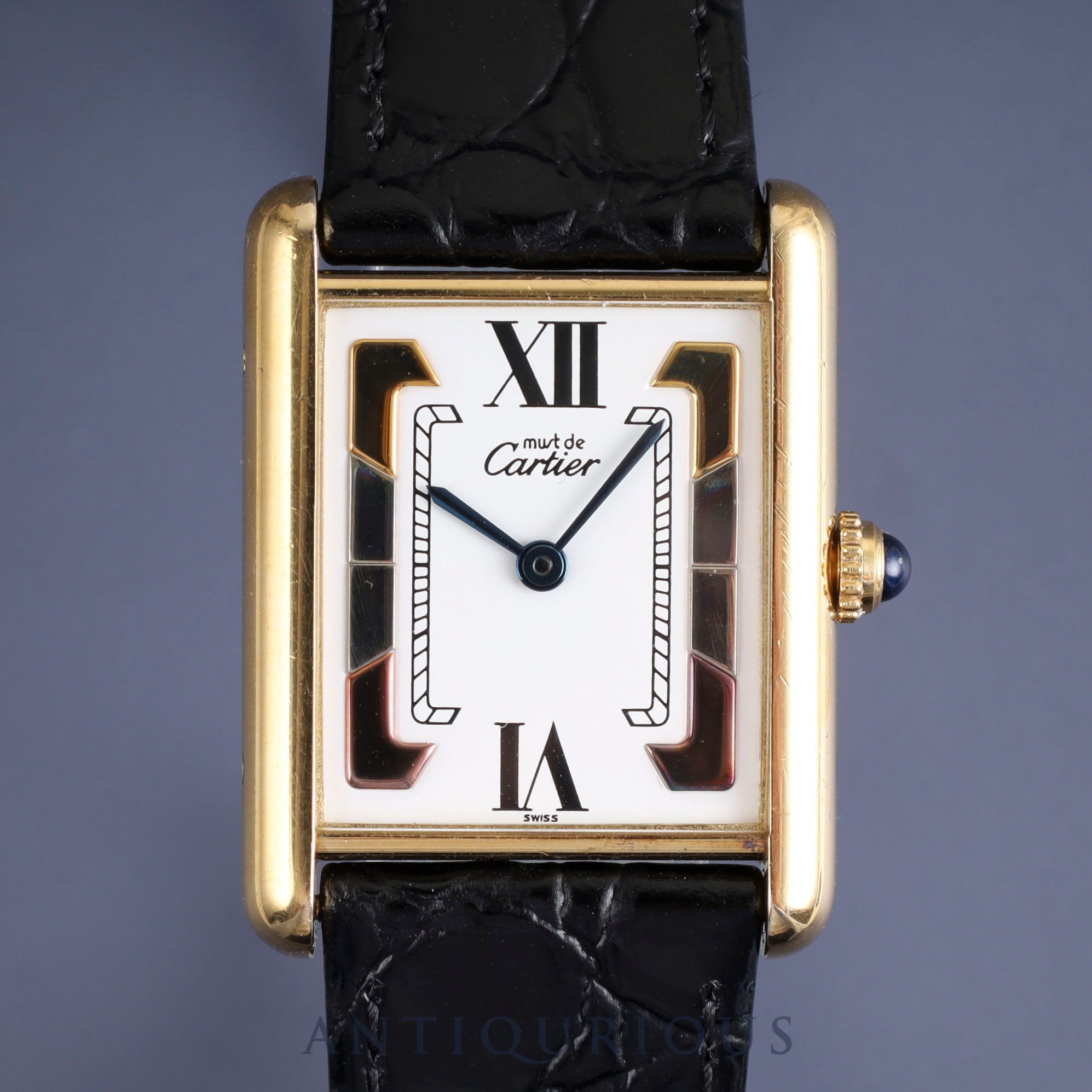 カルティエ マストタンク LM 590005 クォーツ Cal.90 SV925 革 純正尾錠(GP) トリニティ文字盤 オーバーホール済み