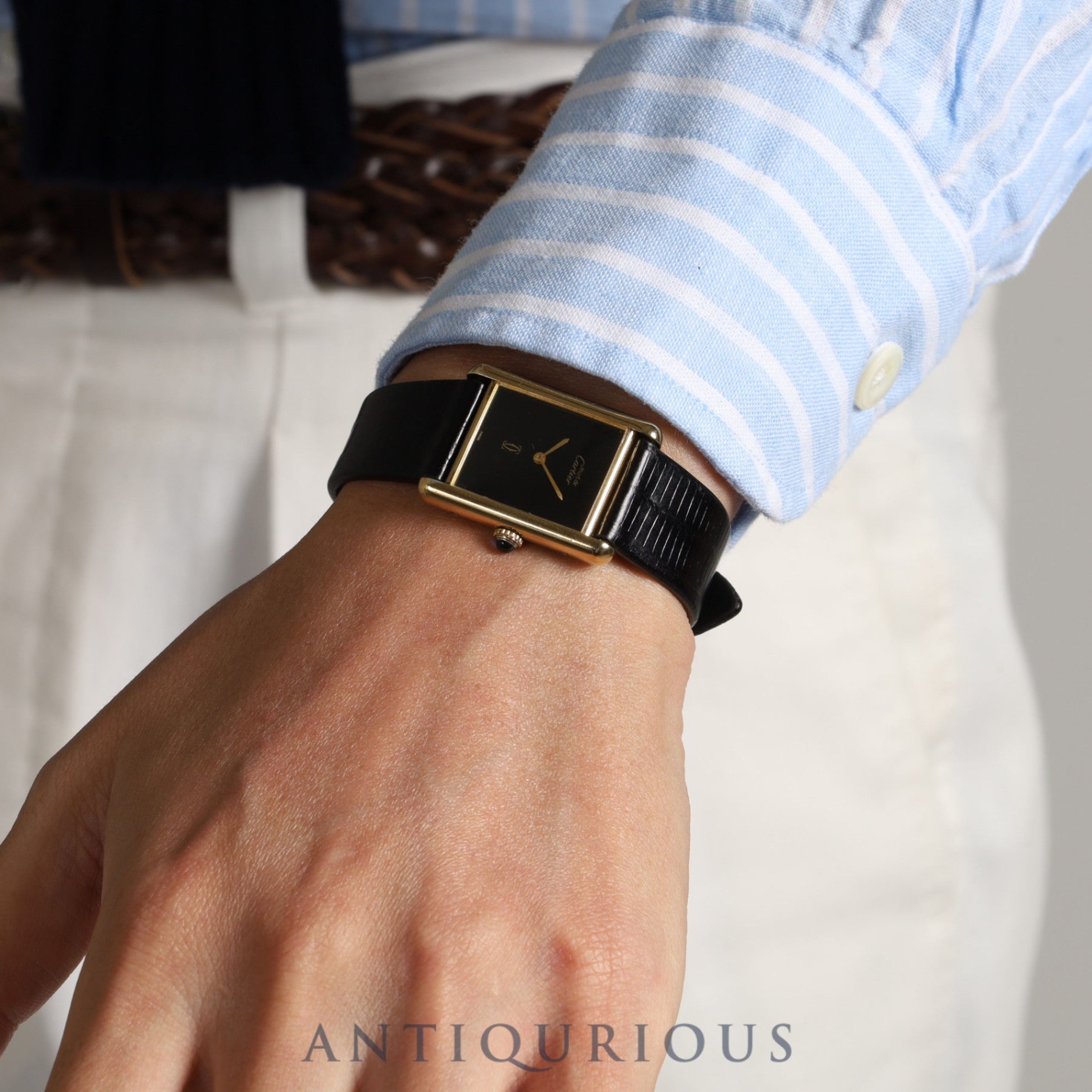 カルティエ マストタンク LM 手巻き Cal.78-1 SV925 革 純正尾錠(GP)ブラックオニキス文字盤 箱 オーバーホール済み