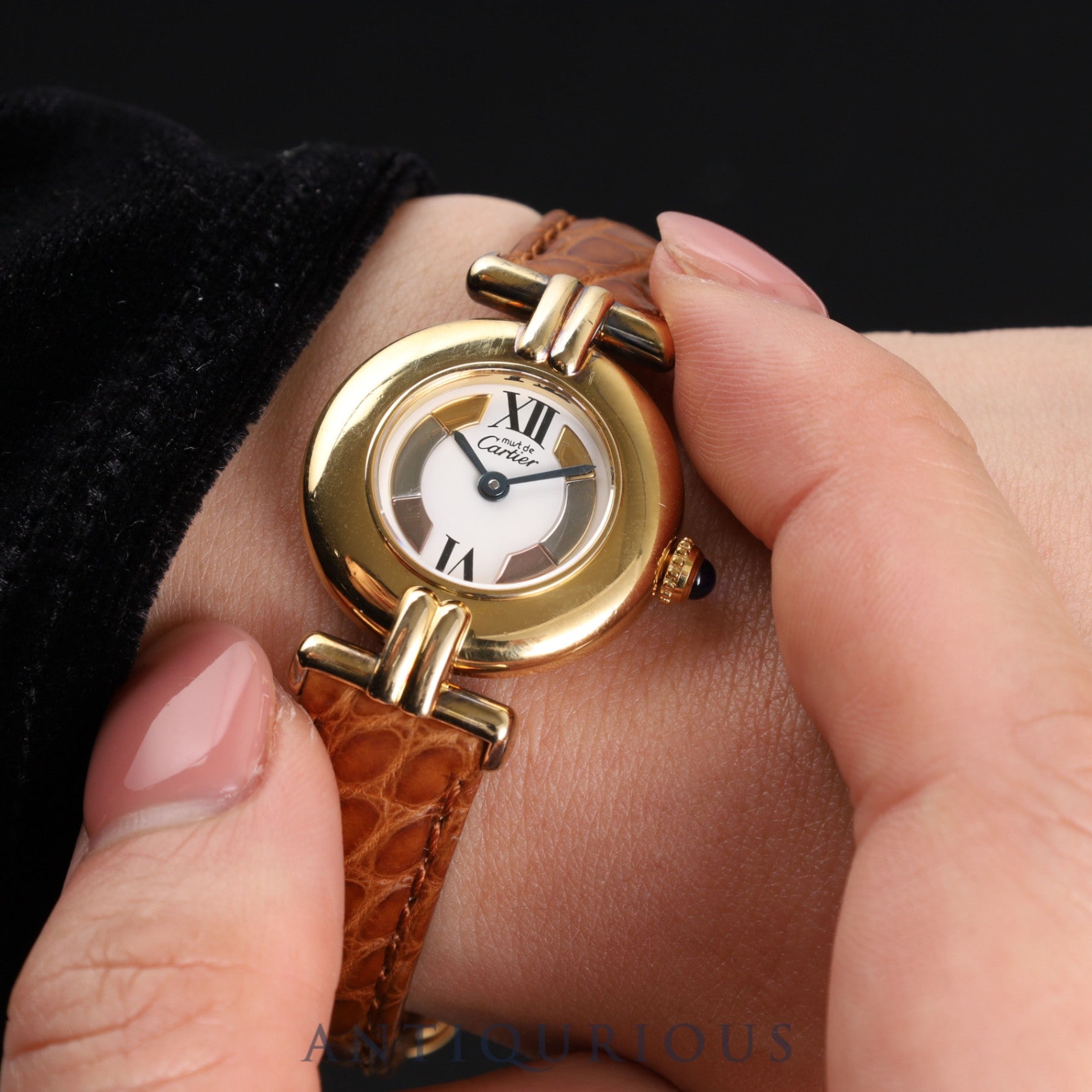 カルティエ マストコリゼ 590002 クォーツ Cal.90.06 SV925 革 純正Dバックル(GP) サイドトリニティ文字盤 オーバーホール済み