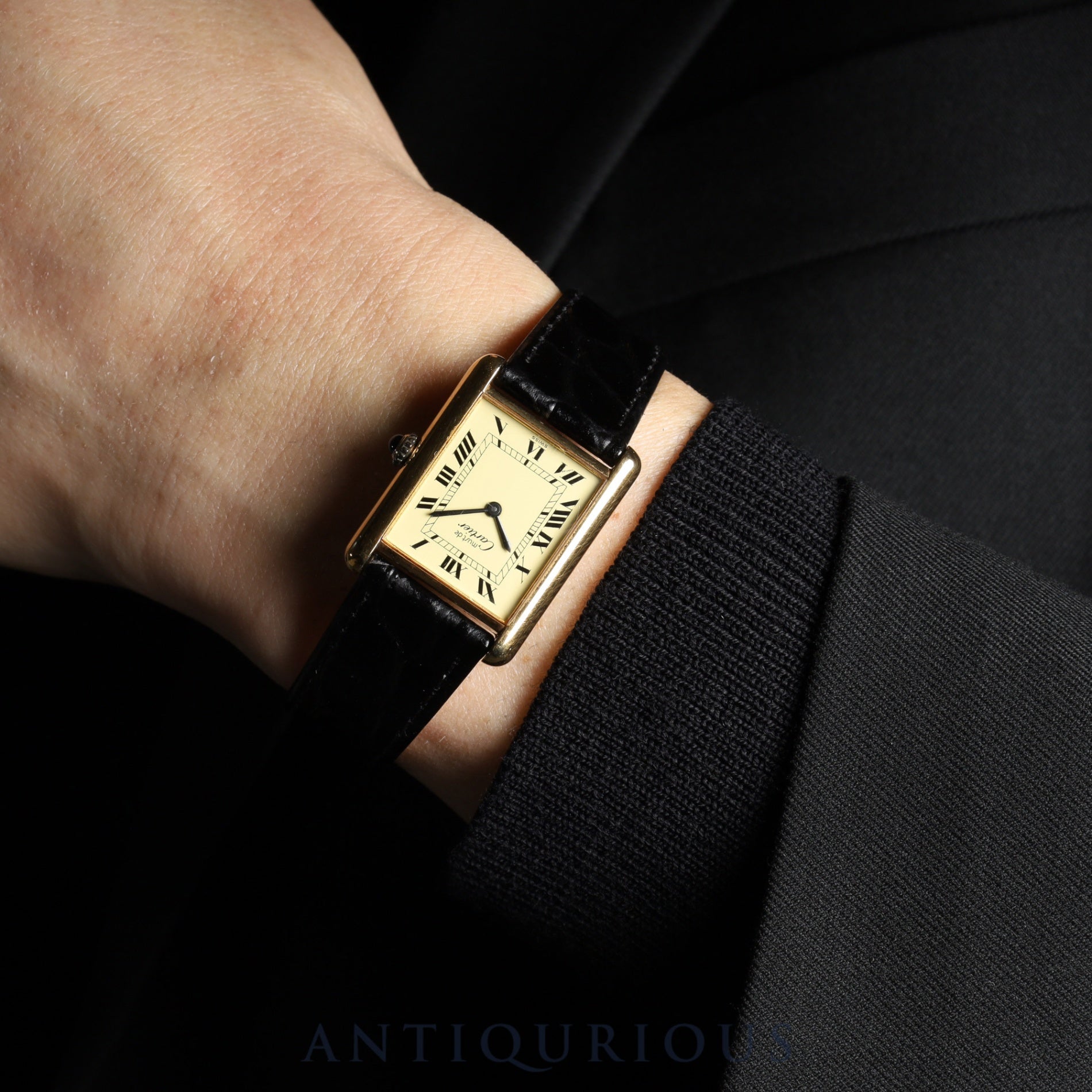 Cartier Must Tank LM Manual Winding Caliber - SV925 Leather Strap with Genuine GP Buckle, Ivory Roman Dial, Circa 1976-1981, Overhauled