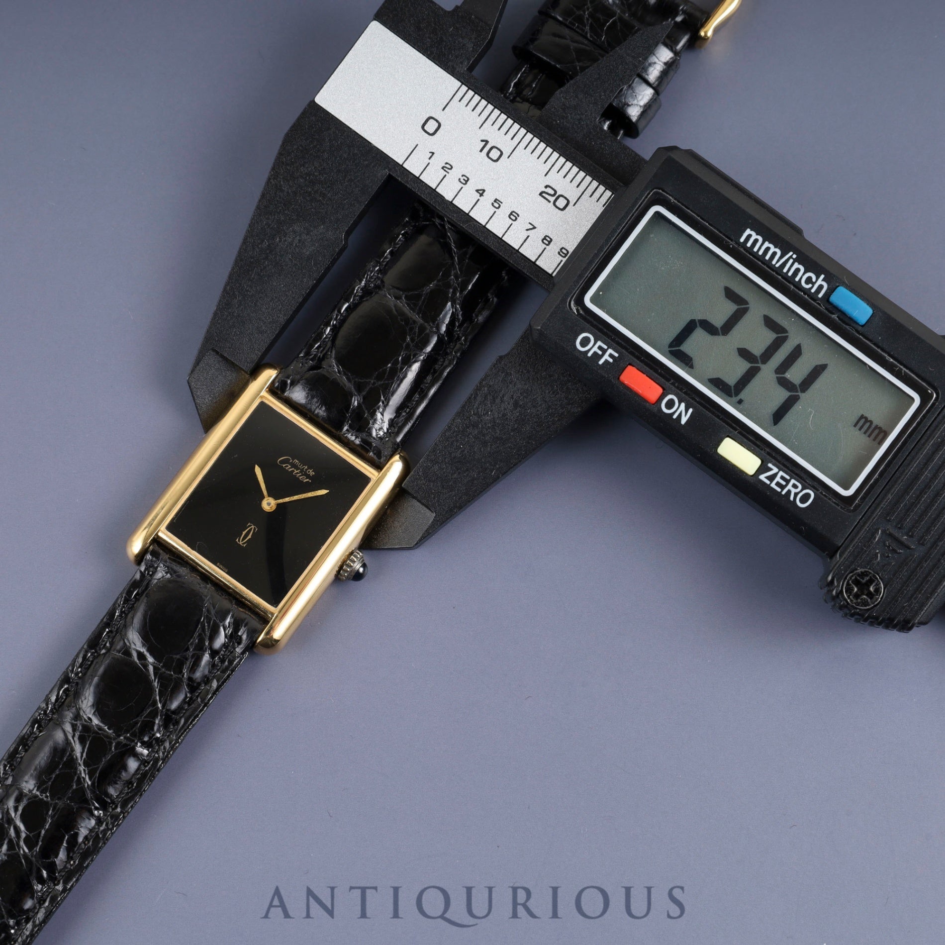 Cartier Must Tank LM Manual Winding Caliber 78-1 SV925 Leather Strap with Genuine GP Buckle, Onyx Dial, Circa 1976-1981, Overhauled and Finished to Like New