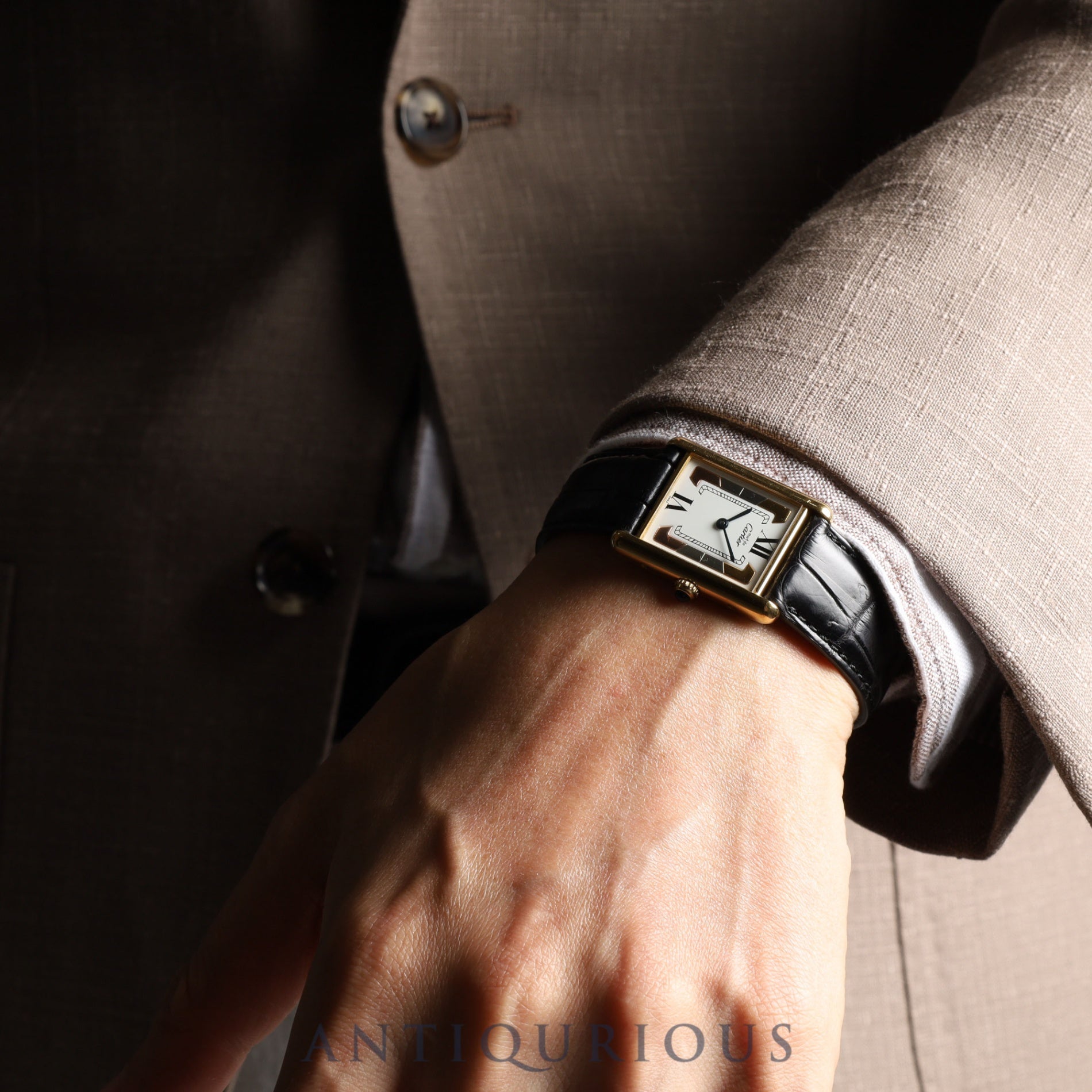 カルティエ マストタンク LM 590005 クォーツ Cal.90 SV925 革 純正Dバックル(GP) トリニティ文字盤 オーバーホール済み