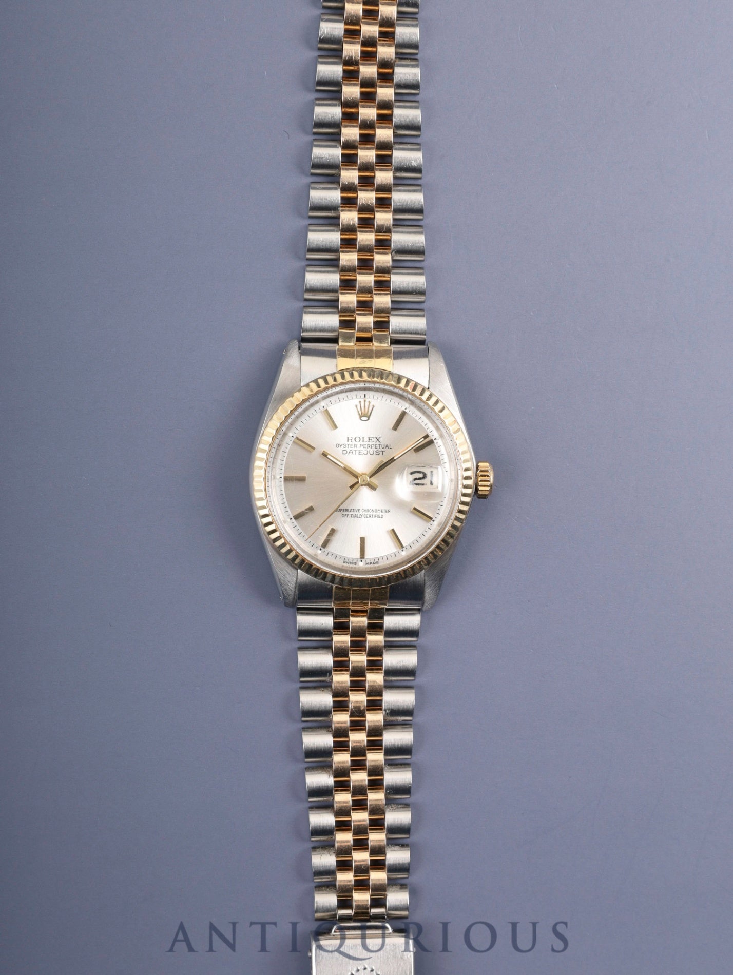 ロレックス デイトジャスト 1601 自動巻き Cal.1570 SS/YG SS/YG シルバー文字盤 38番(1973年)国際サービス保証(2014年)オーバーホール済み