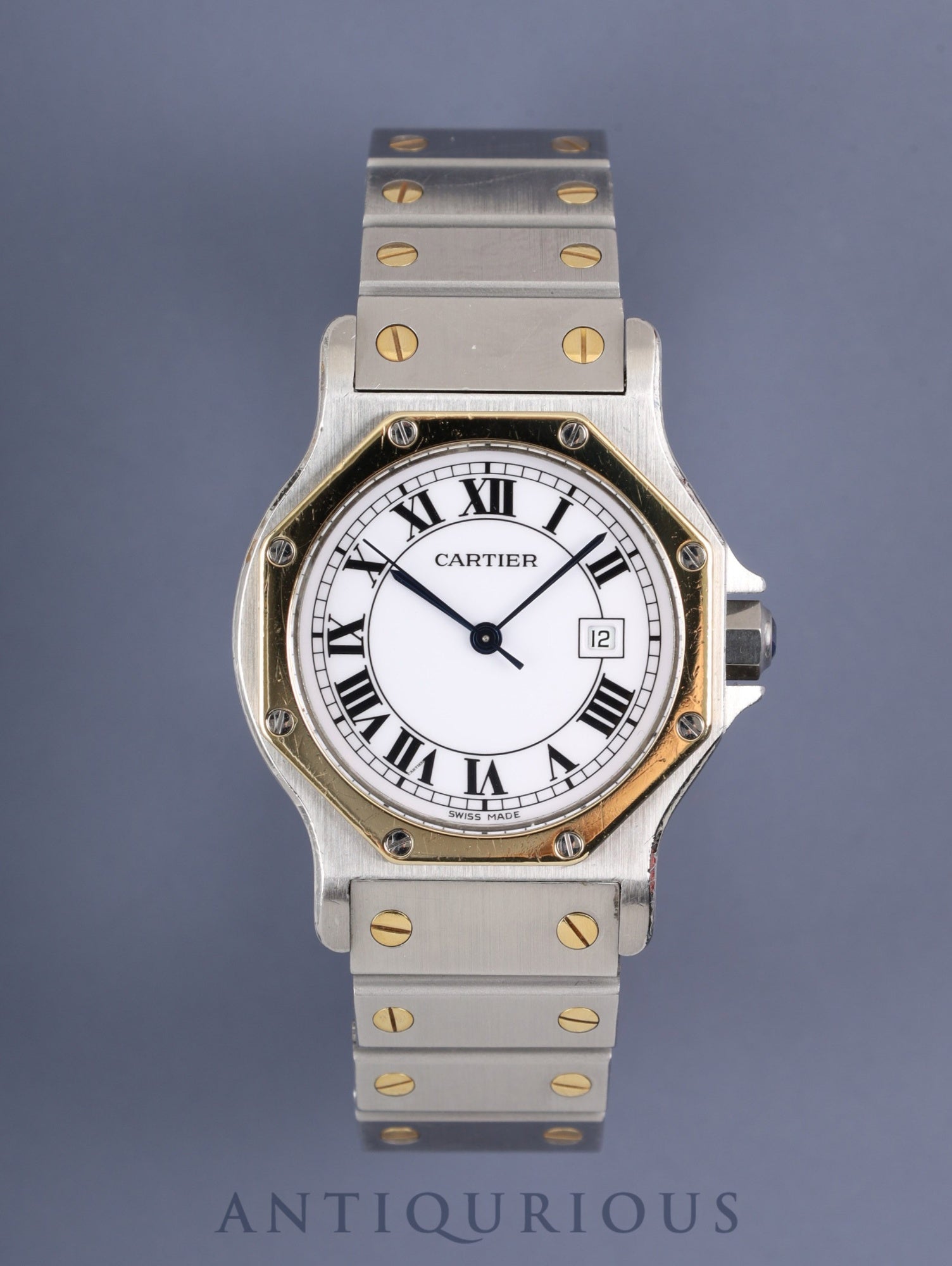 カルティエ サントス オクタゴン LM 2966 AC17.99gr 自動巻き SS×YG SS×YG ホワイトローマン文字盤 箱 保証書(1982年)修理明細書(印刷)タグ カルティエブティックにてコンプリートサービス(フルメンテナンス)済み