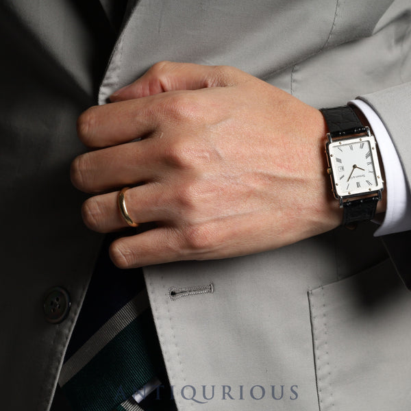 ティファニー レクタンギュラーケース クォーツ SS/YG 革 ホワイト文字盤