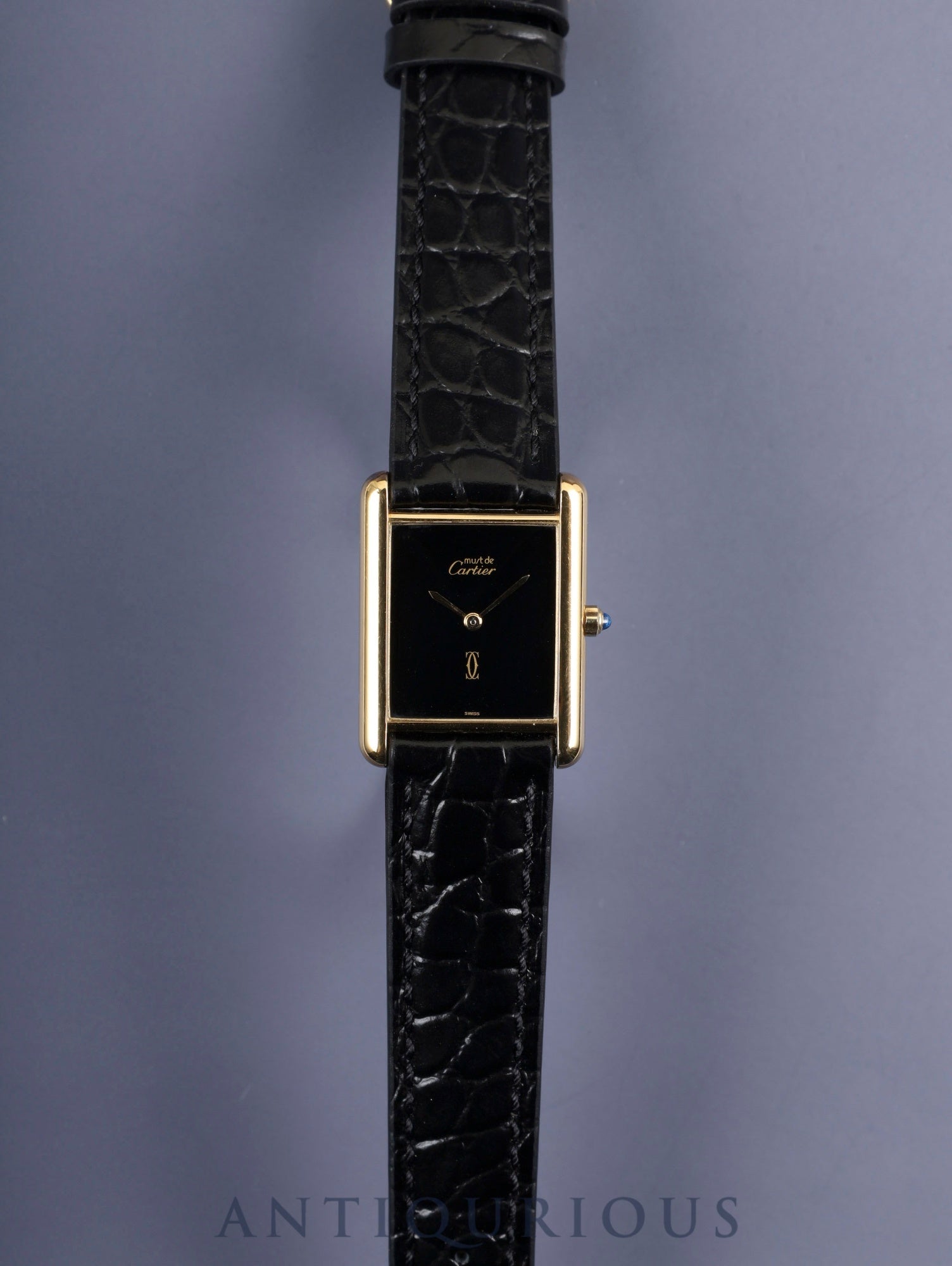 カルティエ マストタンク LM 6 81006 クォーツ Cal.81 SV925 革 純正尾錠(GP) オニキス文字盤 箱 冊子 保証書(1987年) タグ オーバーホール済み
