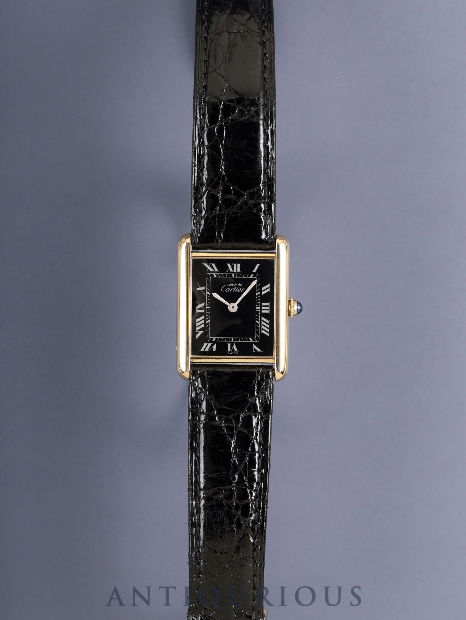 Cartier Must Tank LM 81974913 Manual Winding Cal.78-1 SV925 Original Leather Strap Original D-Buckle (GP) Black Roman Dial (SWISS marking) Overhauled