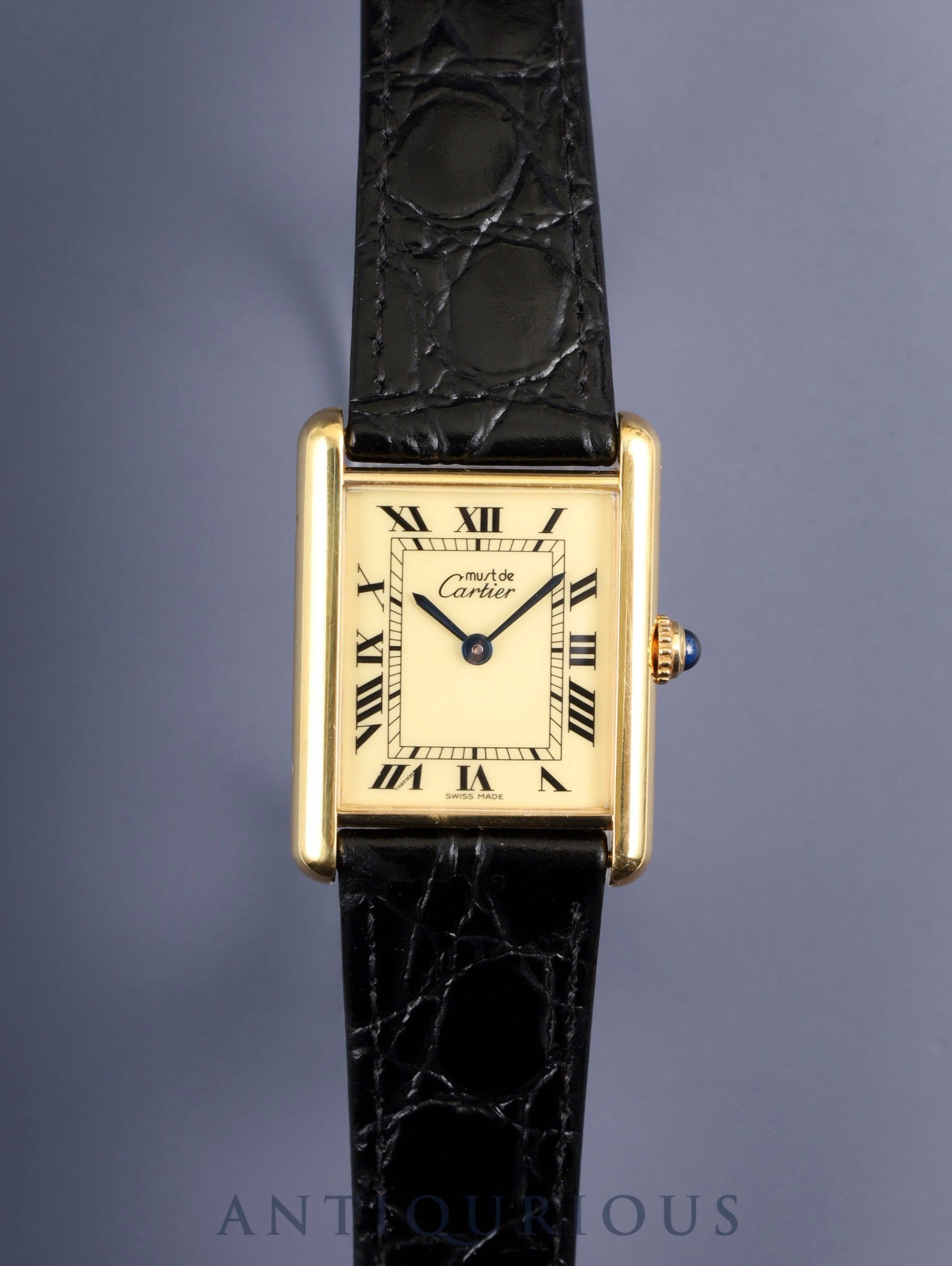 カルティエ マストタンク LM 590005 クォーツ Cal.- SV925 革 純正尾錠(GP) アイボリーローマン文字盤(SWIIS MADE表記) 新品仕上げ済み カルティエブティックにてコンプリートサービス済み
