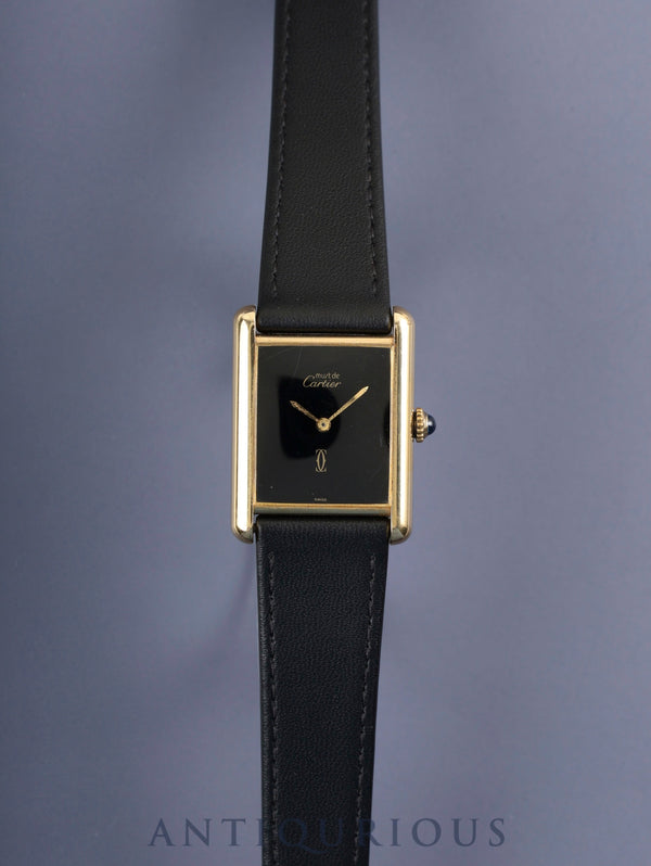 Cartier Must Tank LM Manual winding Cal.78-1 SV925 Leather Genuine buckle (GP) Onyx dial Overhauled