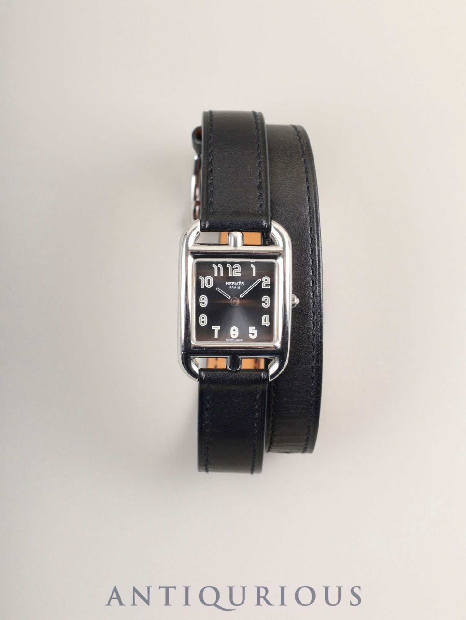 Hermès Cape Cod CC1.210 Quartz Caliber 976.001 Stainless Steel Watch with Genuine Leather Strap (D Stamp: 2000) and Genuine Buckle (SS), Gray Arabic Dial, Box, Warranty Card, Overhauled