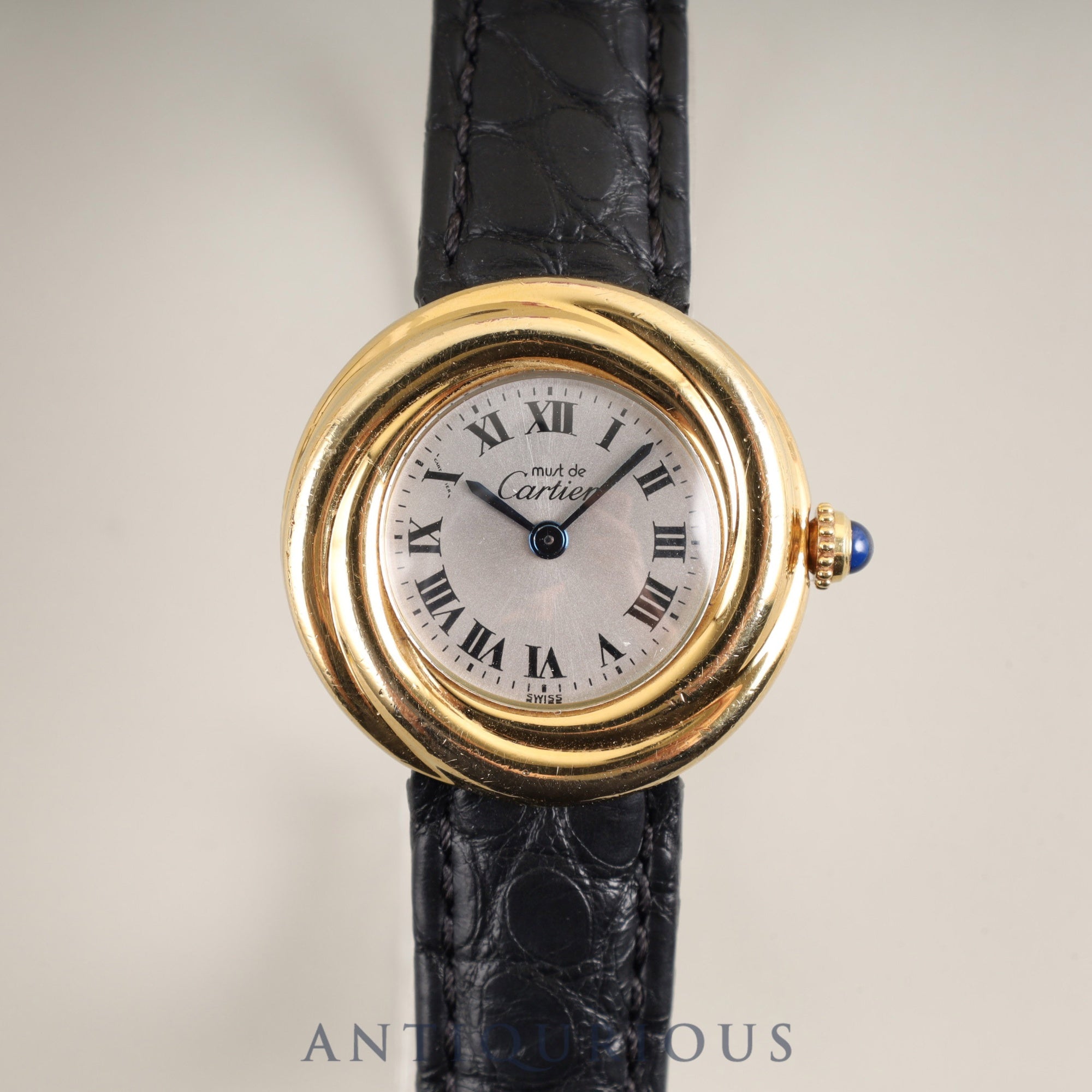 Cartier Must Trinity W1010644 / 2735 Quartz Cal.157.06 SV925 Leather Genuine D-buckle (GP) Silver Roman Dial Box Booklet Warranty (1998) Overhauled