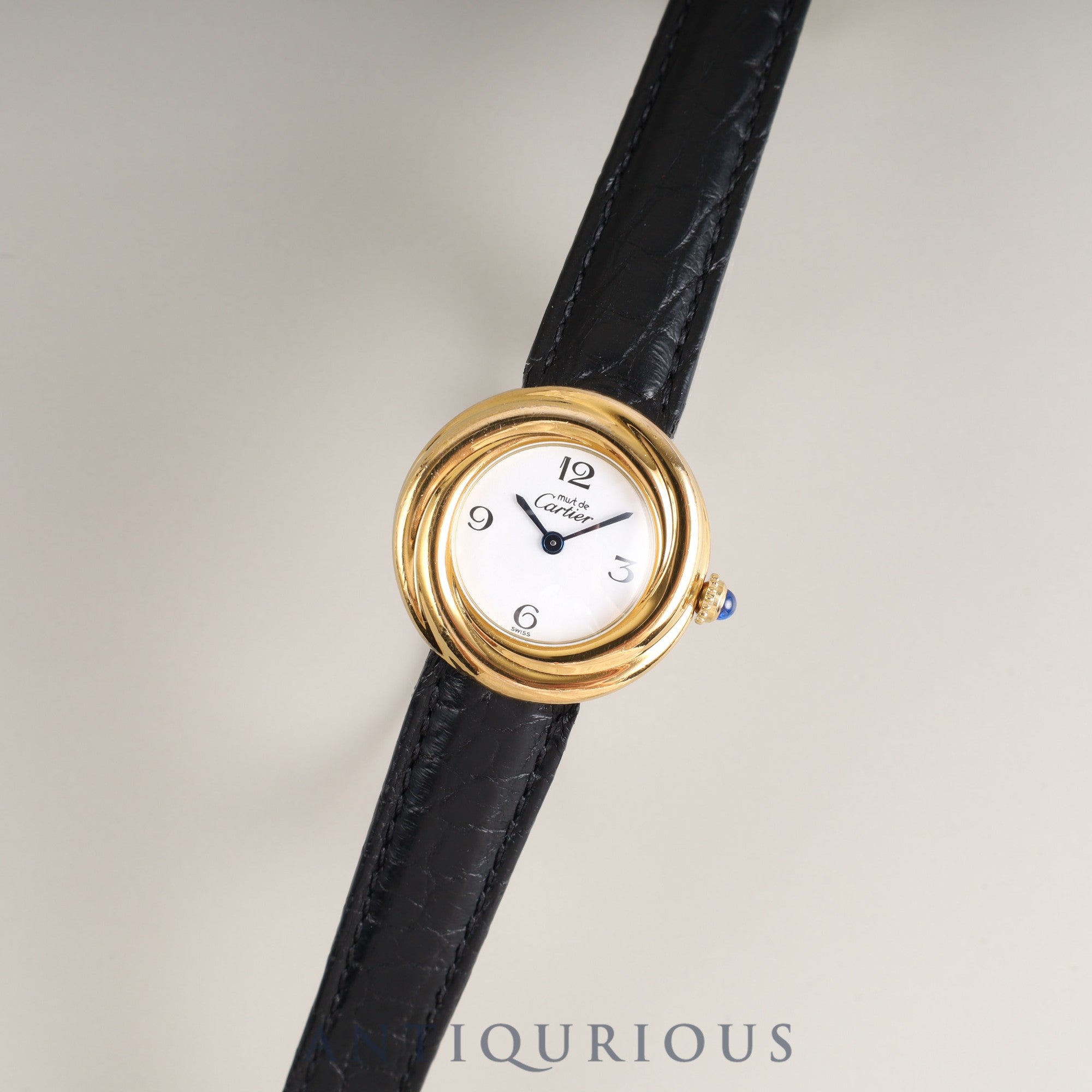 カルティエ マストトリニティ 2735 クォーツ Cal.157 SV925 革 純正Dバックル(GP)ホワイト飛びアラビア文字盤 オーバーホール済み
