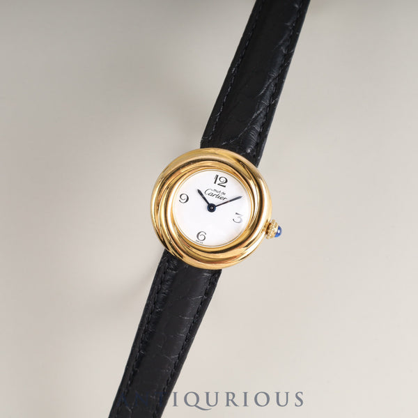 Cartier Must Trinity 2735 Quartz Cal.157 SV925 Leather Genuine D Buckle (GP) White Arabic Dial Overhauled