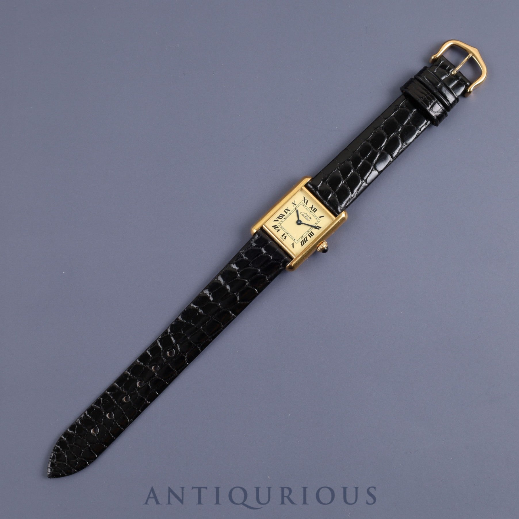 Cartier Must Tank SM 1613 Quartz Cal.057 SV925 Leather Genuine Buckle (GP) Ivory Dial Box Booklet Overhauled