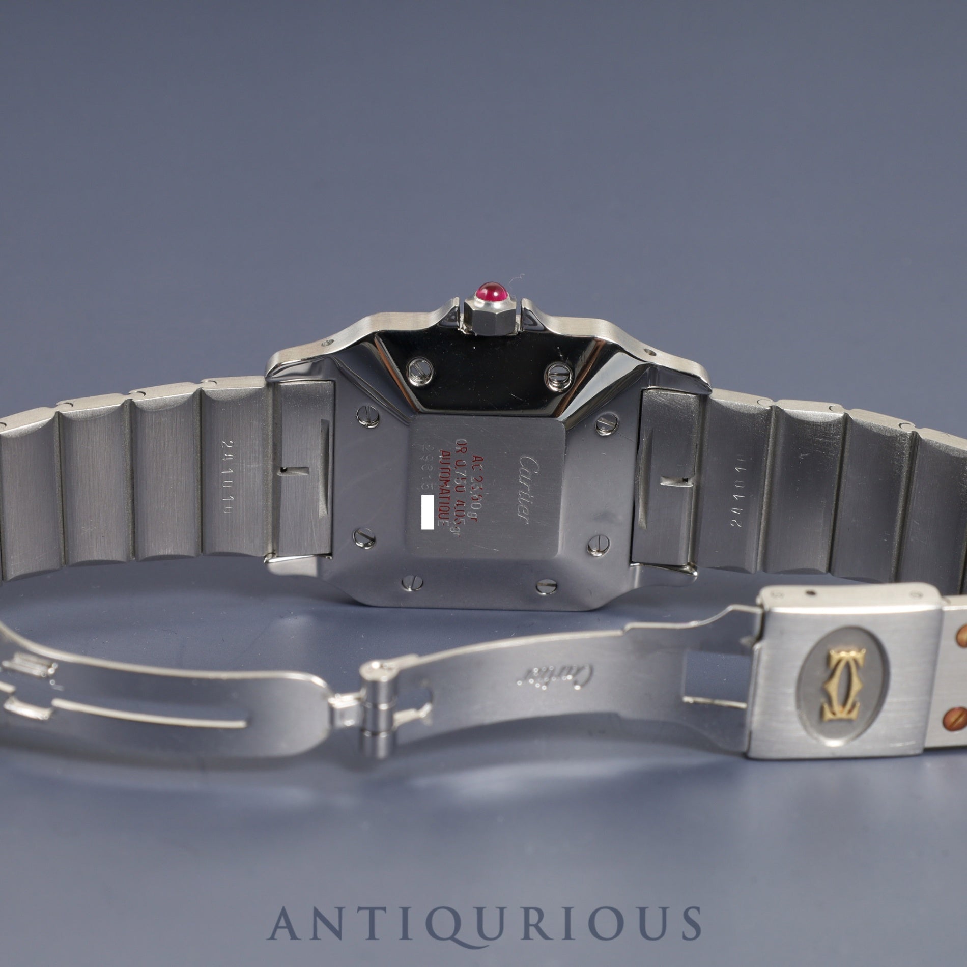 Cartier Santos Galbee LM 2961 Automatic, Stainless Steel/Yellow Gold, Garnet Dial, Bordeaux Dial, Completely Serviced (Full Maintenance) at a Cartier Boutique