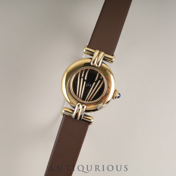 カルティエ マストコリゼ 590002 クォーツ Cal.690 SV925 革 純正尾錠(GP) ゴールド文字盤 オーバーホール済み