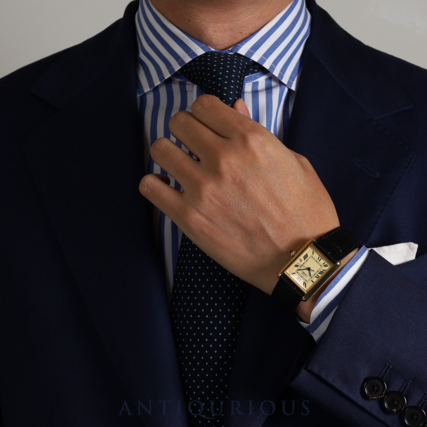 Cartier Must Tank GM (XL) W1017454 / 2413 Quartz Cal.687 SV925 Leather Genuine Buckle (GP) Ivory Roman Dial Overhauled