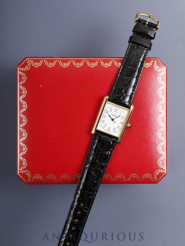 カルティエ マストタンク GM(XL) 2413 クォーツ Cal.87 SV925 革 純正ピンバックル(GP) テレフォンアラビア文字盤 (SWISS MADE表記) 箱 オーバーホール済み