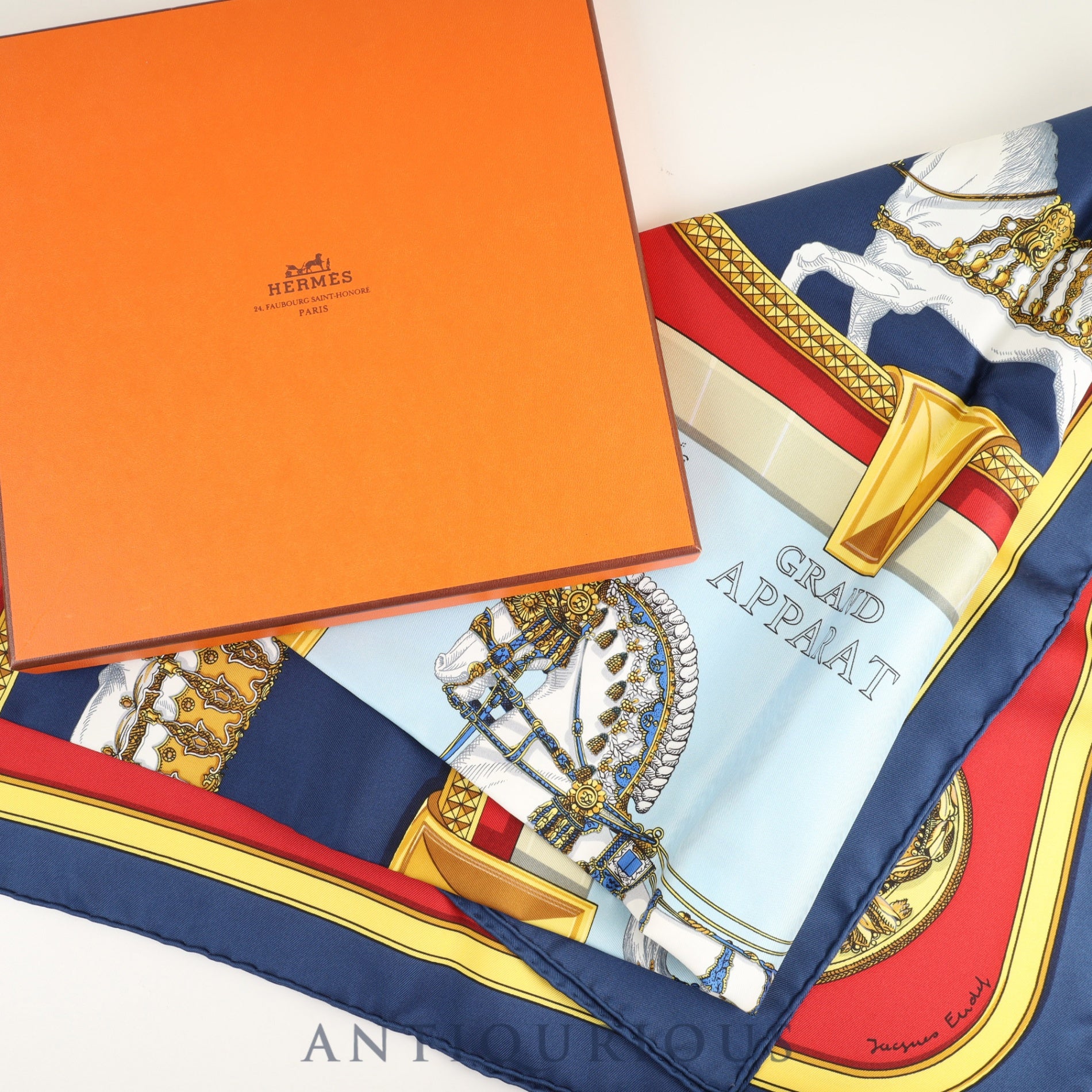 エルメス スカーフ カレ90 GRAND APPARAT 盛装の馬 箱 冊子 SILK100  