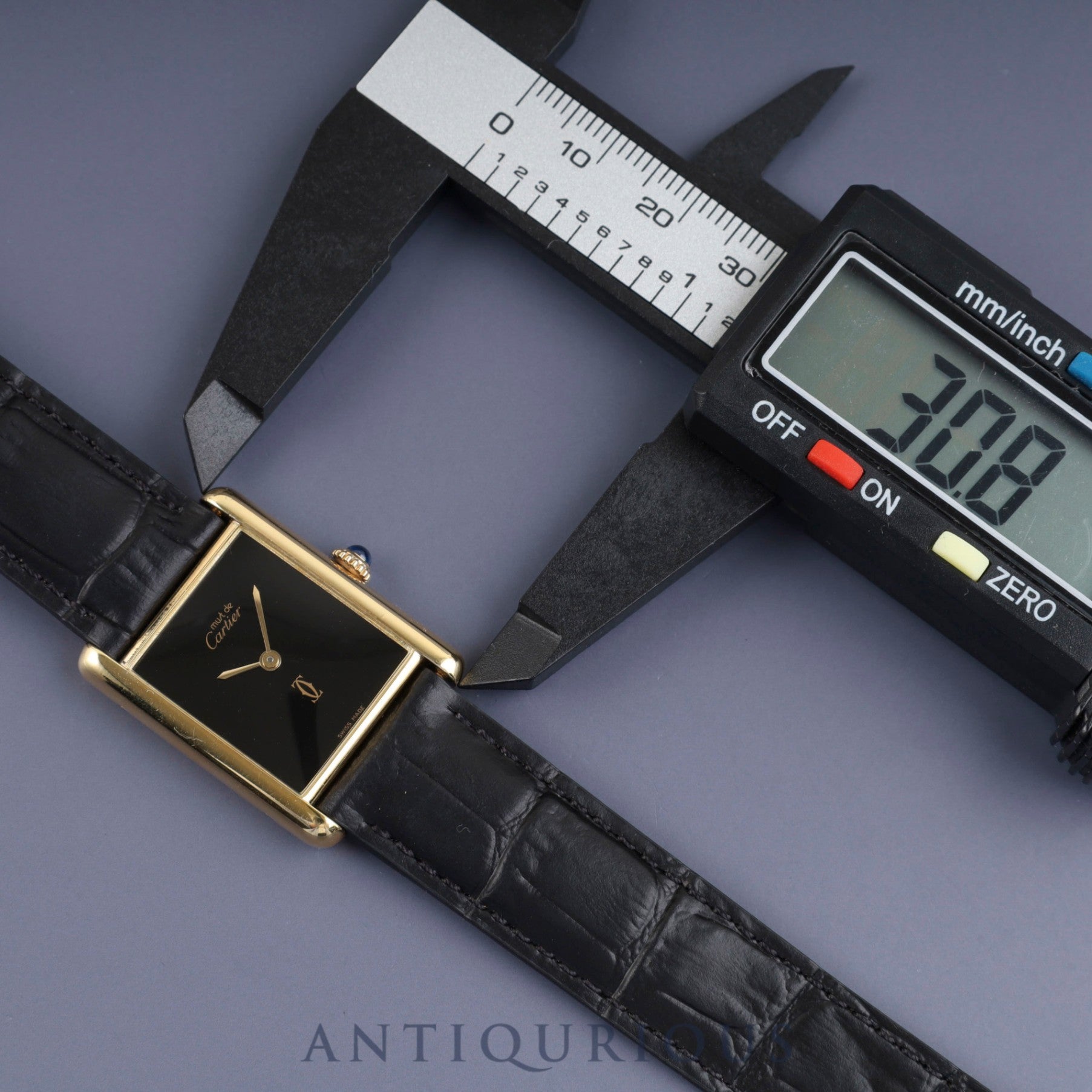 Cartier Must Tank LM, manual winding, Cal. 78-1, SV925, leather, genuine D-buckle (GP), black onyx dial, complete service (full maintenance) completed at a Cartier boutique.