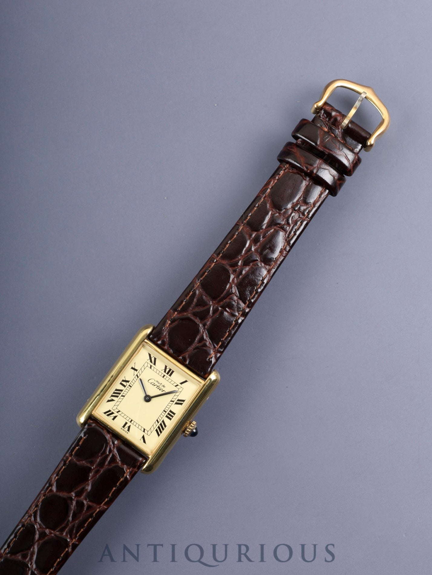 カルティエ マストタンク LM 手巻き Cal.78-1 SV925 革 純正ピンバックル(GP) アイボリーローマン文字盤(SWISS表記)オーバーホール済み