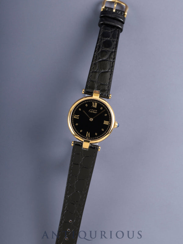 Cartier Must Vendome VLC LM 590003 Quartz Cal.90 SV925 Leather Original Pin Buckle (GP) Black Roman Dial (SWISS marking) Overhauled