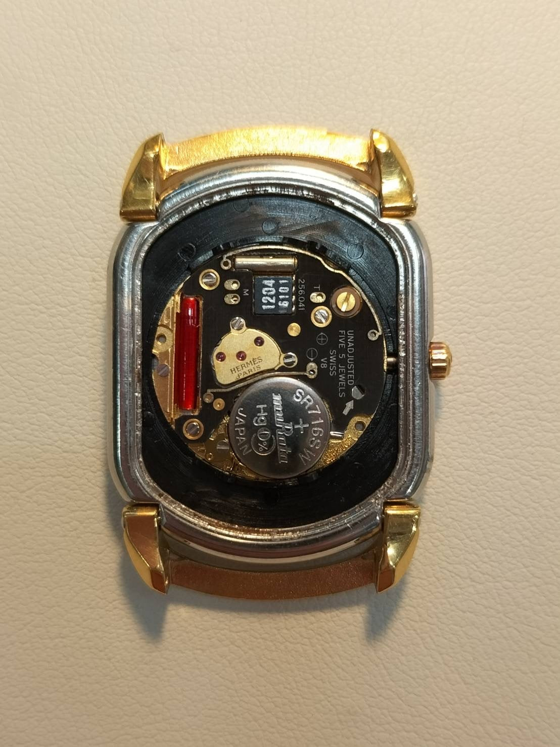 Hermes Rally 76.03 Quartz Cal.256.041 SS/GP SS/GP White Dial Box Warranty Booklet Tag Overhauled