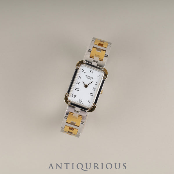 Hermes Cloajour 75.03 Quartz Cal.976.001 SS/GP SS/GP White Dial Warranty (1994) Box Booklet Overhauled