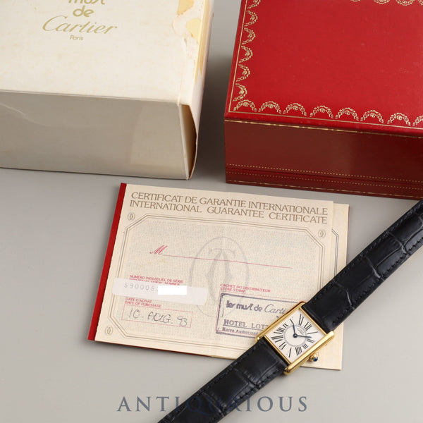 Cartier Must Tank LM QZ 590005 925 Leather Genuine Buckle (GP) Opalan Dial Box Warranty (1993)