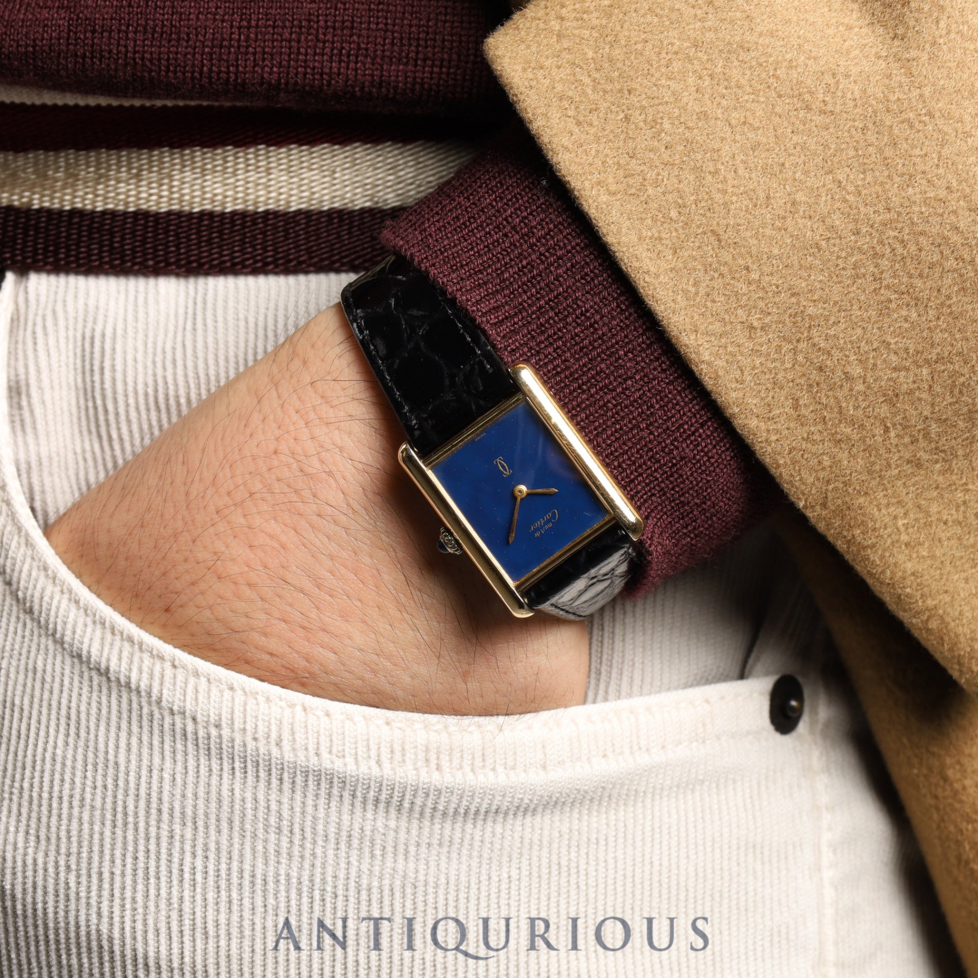 Cartier Must Tank LM Manual winding Cal.78-1 SV925 Leather Genuine buckle (GP) Lapis lazuli dial Overhauled
