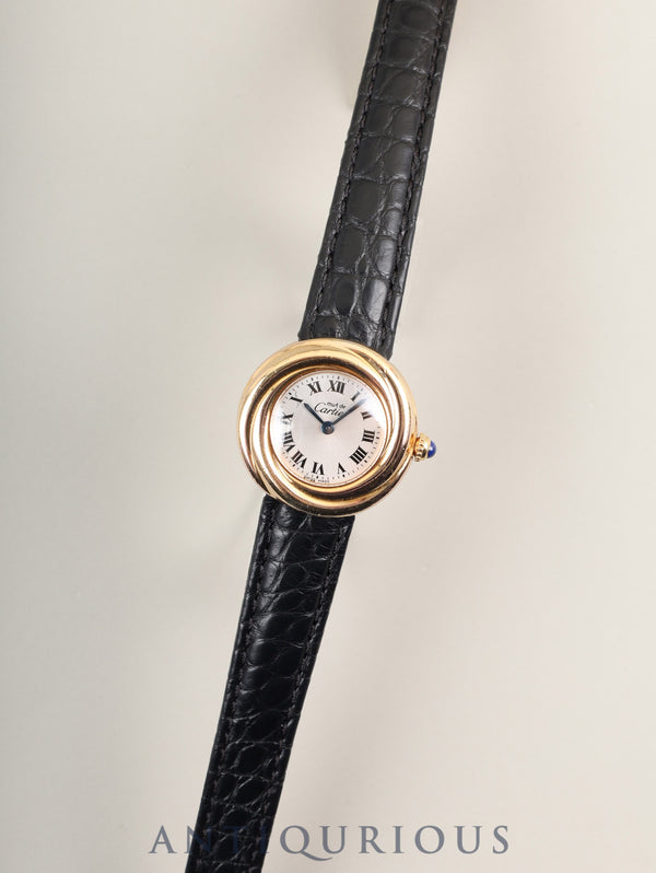 Cartier Must Trinity 2438 Quartz Cal.157 SV925 Leather Genuine D Buckle (GP) Silver Roman Dial Box Overhauled