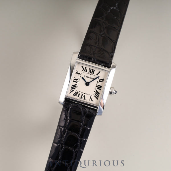 Cartier Tank Française SM 2403 Quartz Caliber 057 750 Leather Strap with Genuine Buckle (750) Silver Roman Dial Overhauled