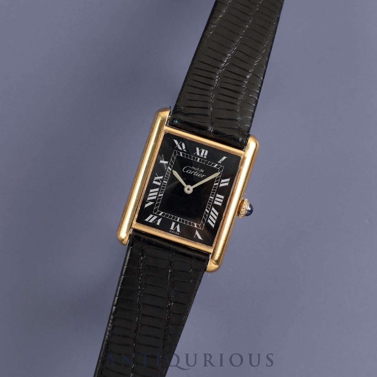 カルティエ マストタンク LM 手巻き Cal.78-1 925 革 純正尾錠(GP)ブラックローマン文字盤 オーバーホール済み