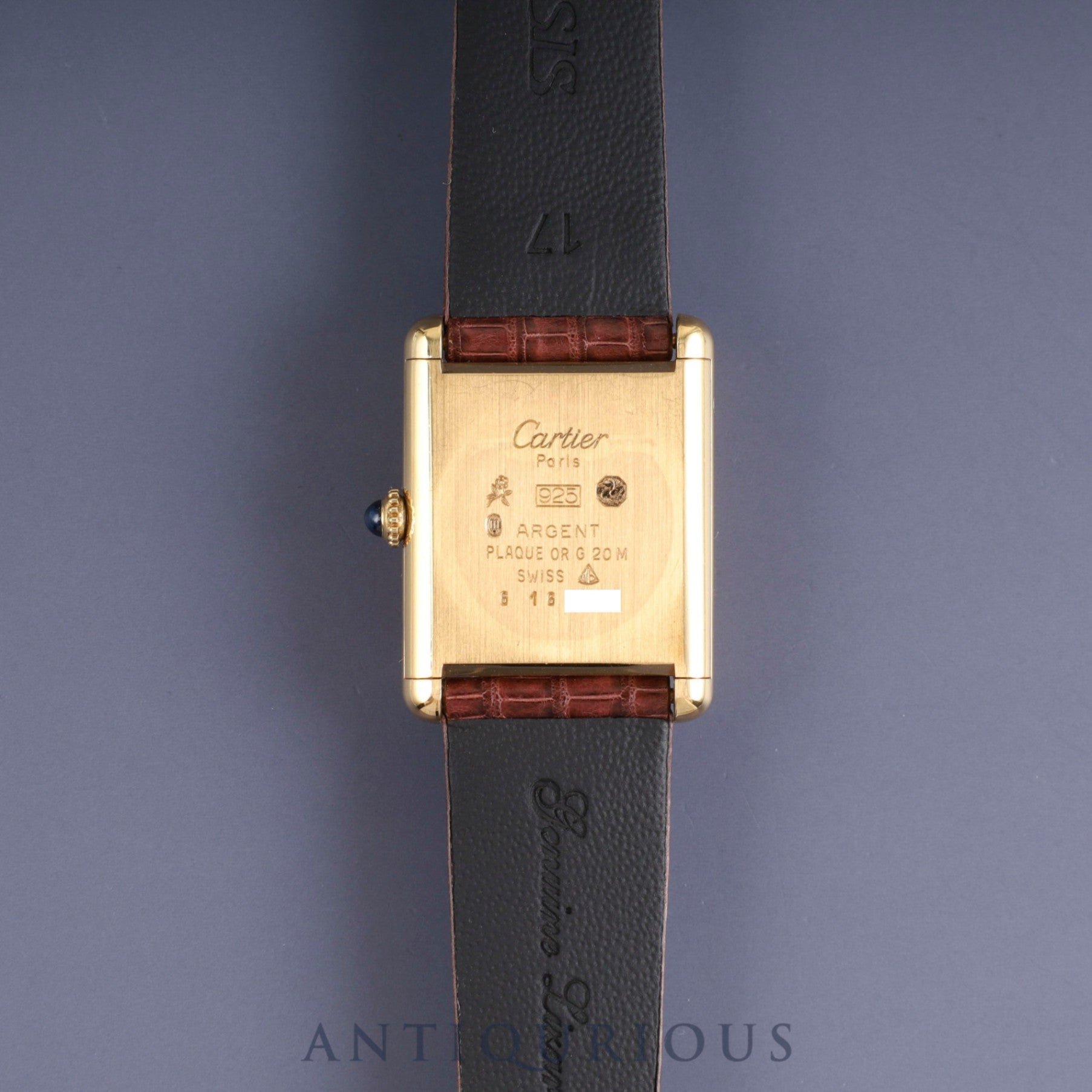 カルティエ マストタンク LM 手巻き Cal.78-1 SV925 革 純正尾錠(GP) ガーネットダイアル ボルドー文字盤オーバーホール済み