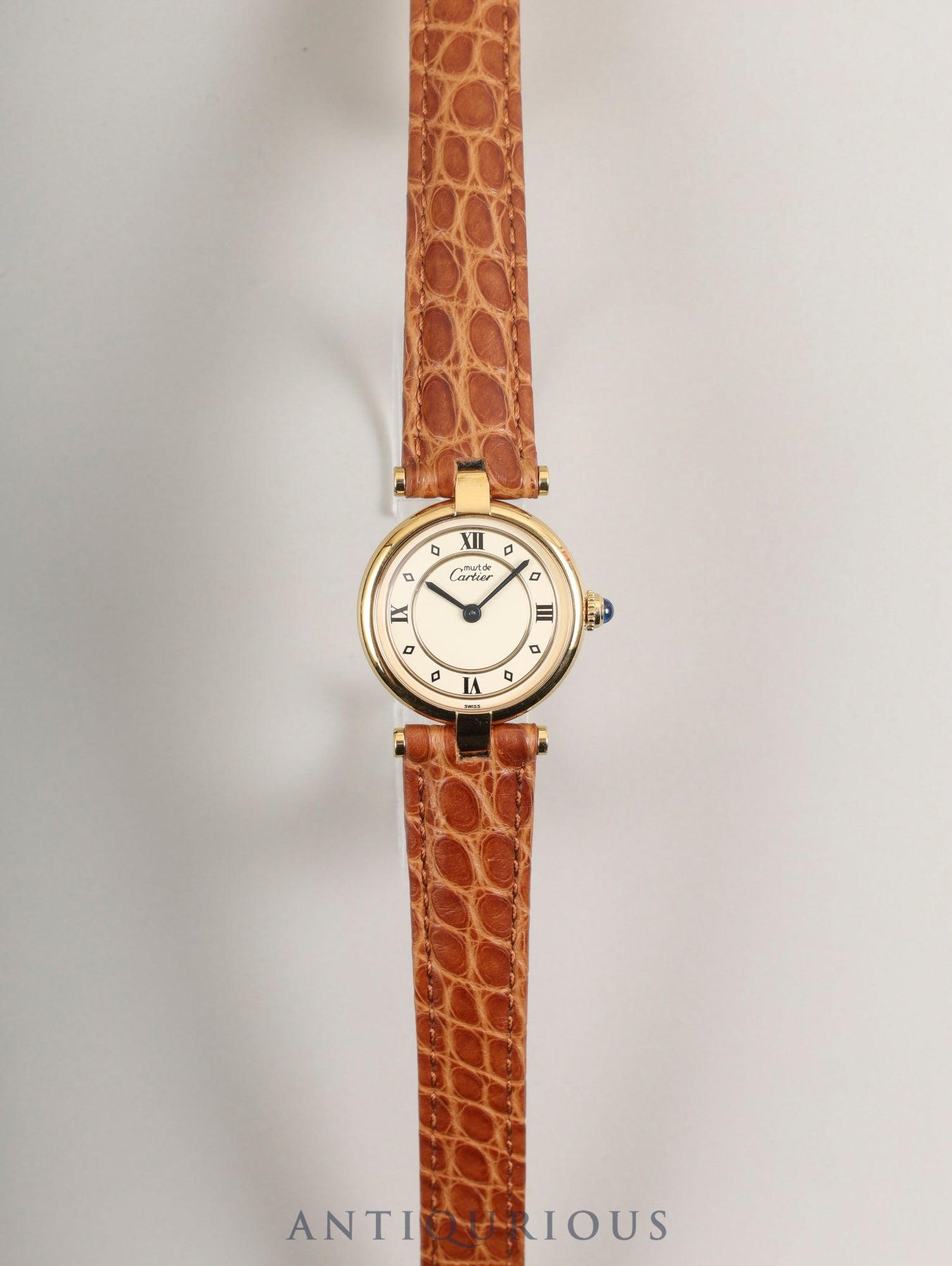 Cartier Must Vendôme VLC SM 590004 Quartz SV925 Leather Watch with Genuine D-buckle (GP) Ivory 4-point Roman Dial Overhauled