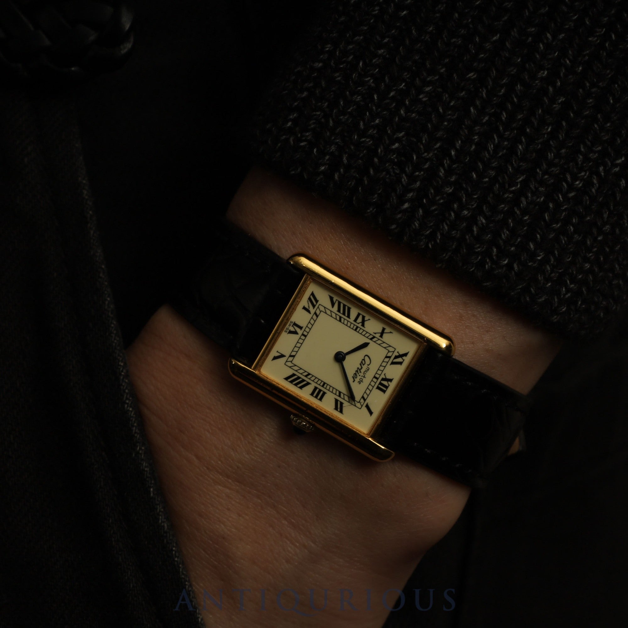 Cartier Must Tank LM 6 182065 Manual Winding Caliber 78-1 SV925 Leather Strap with Genuine GP Buckle Ivory Roman Dial Overhauled