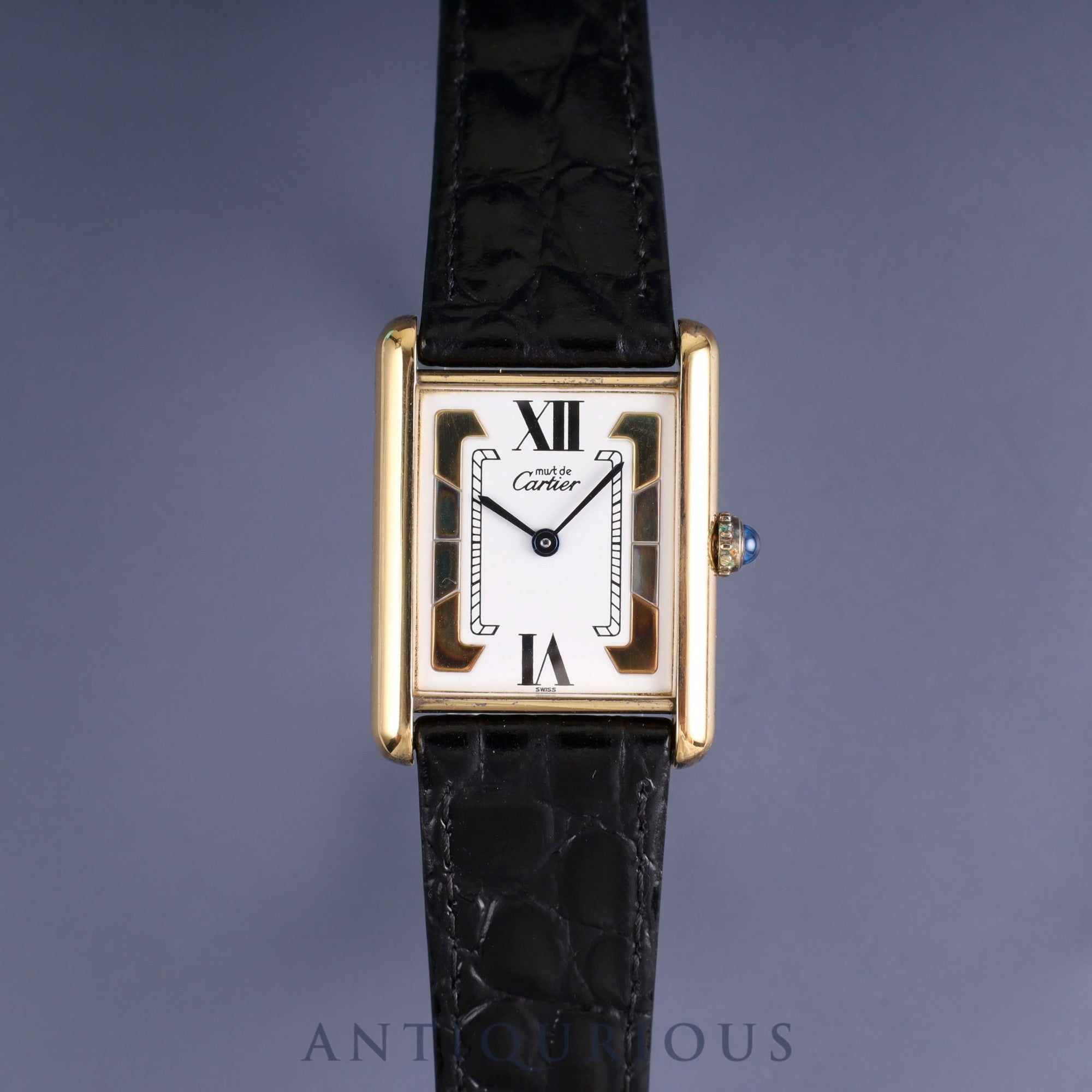 カルティエ マストタンク LM 590005 クォーツ Cal.90 SV925 革 純正尾錠(GP) サイドトリニティ文字盤 オーバーホール済み