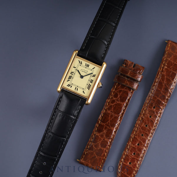 Cartier Must Tank LM W1002753 / 590005 Quartz Cal.90 SV925 Leather Genuine Buckle (GP) Ivory Roman Dial Genuine Leather Strap Overhauled